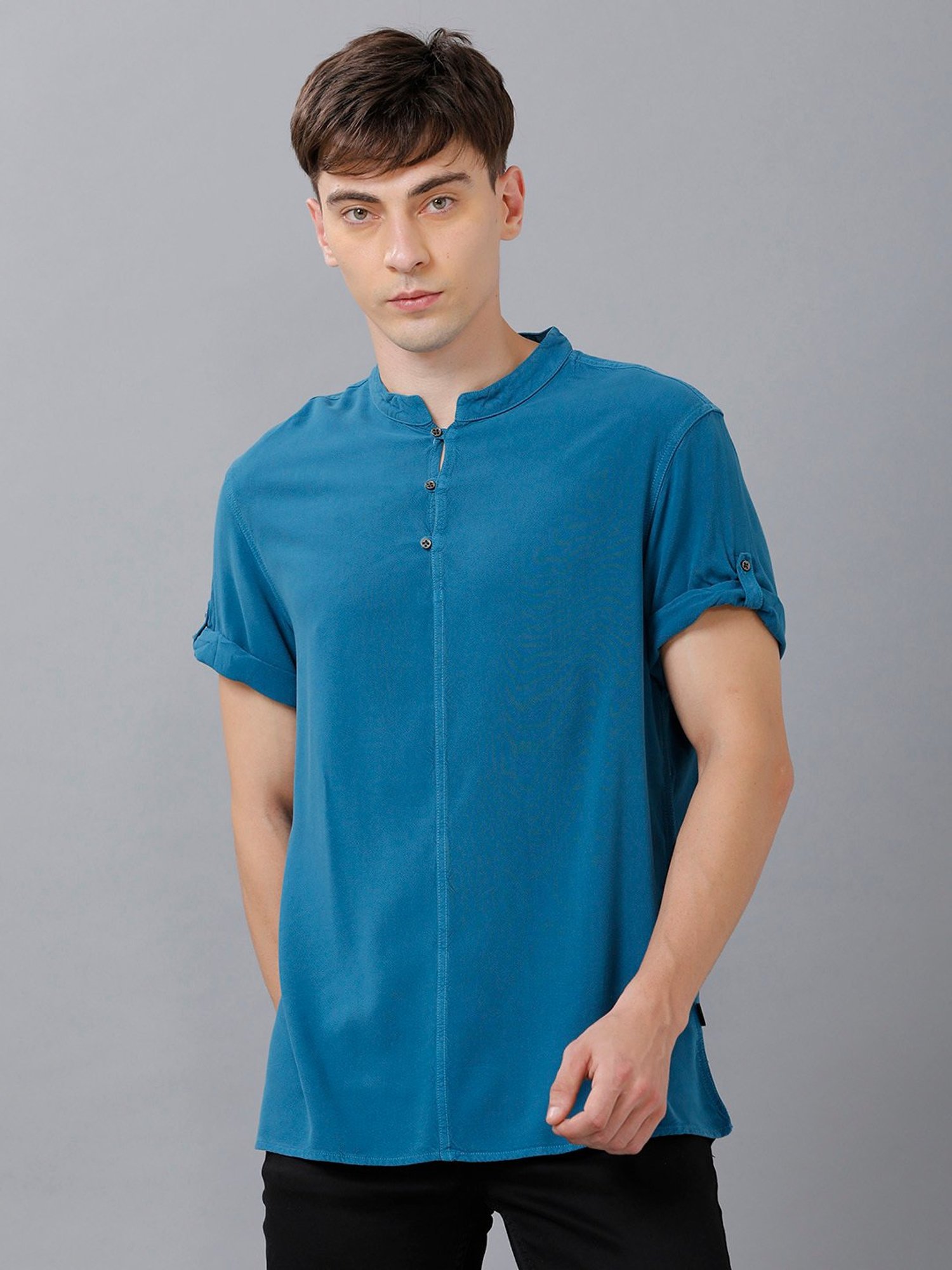 Identiti Blue Mandarin Collar Short Kurta