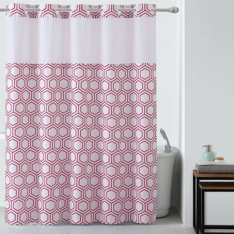 Metro Hex Shower Curtain with PEVA Liner Red - Hookless