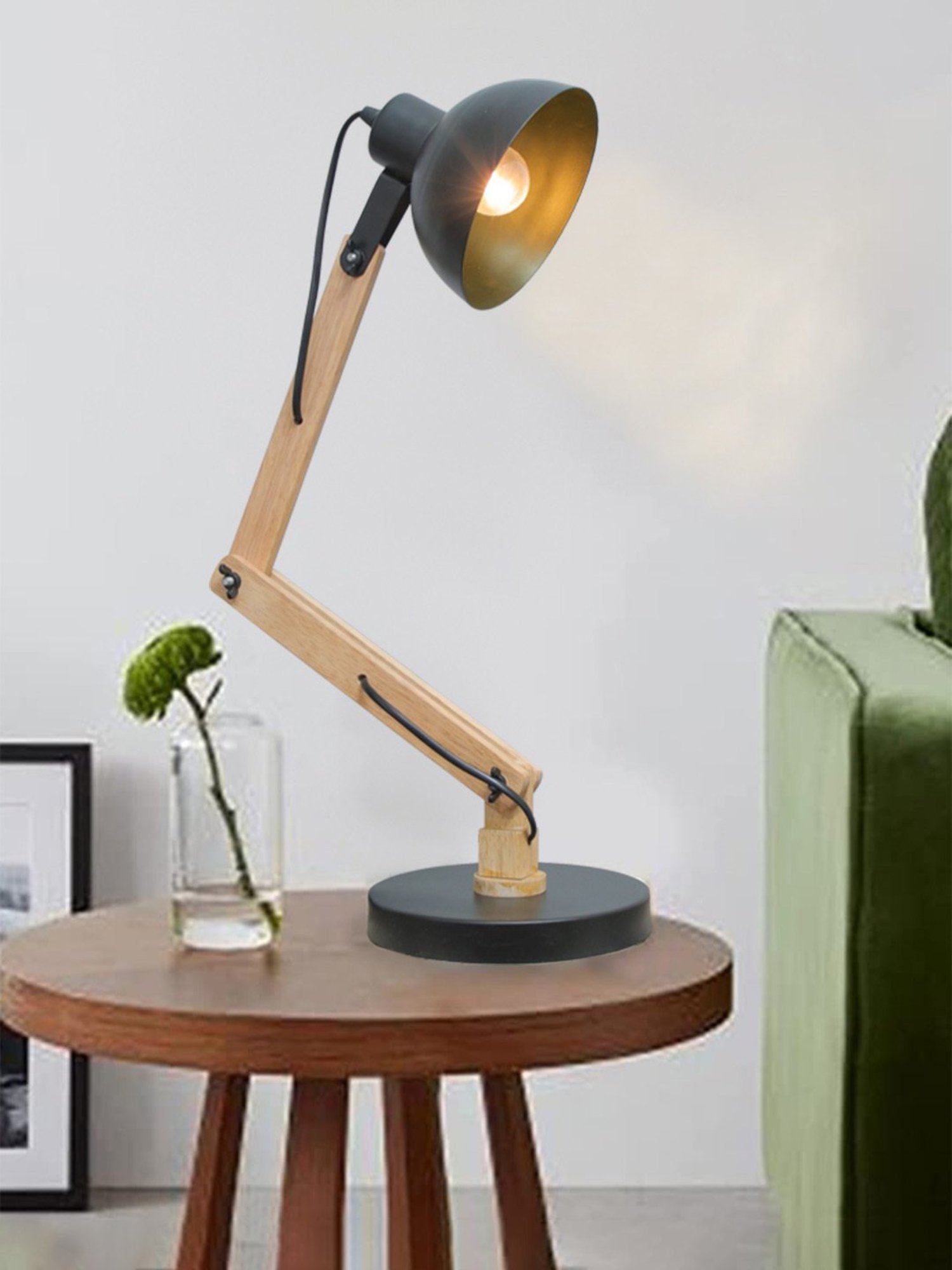 Homesake Black Wood Swing Arm Desk Lamp (Bulb not included)