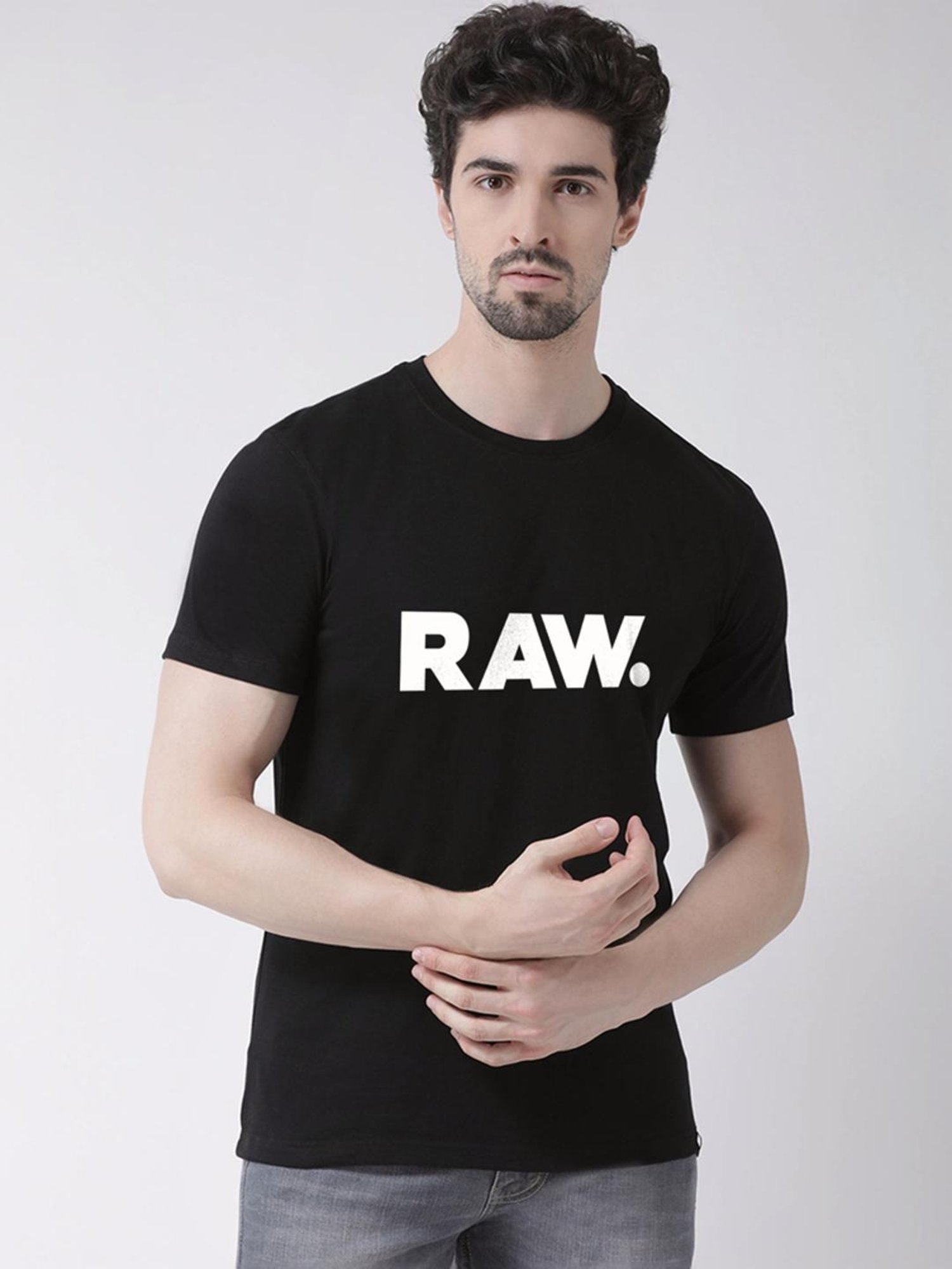 Friskers Black Cotton Slim Fit Printed T-Shirt