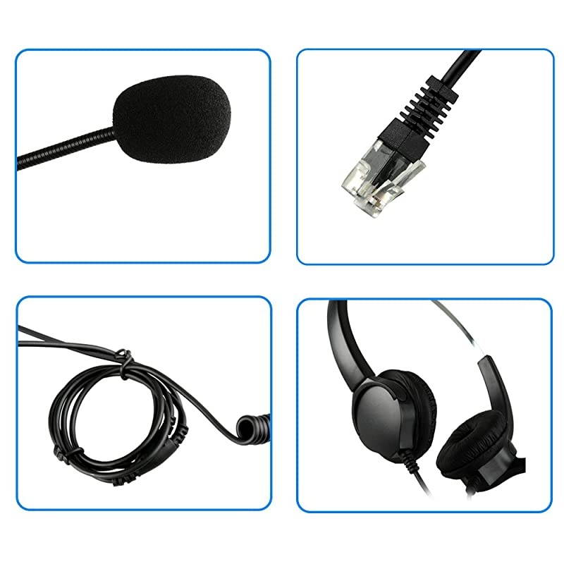 HandsFree Call Center Noise Cancelling Corded Binaural Headset Headphone with 4Pin RJ9 Crystal Head and Mic Microphone for Desk Phone Telephone Counselling Services Insurance Hospitals