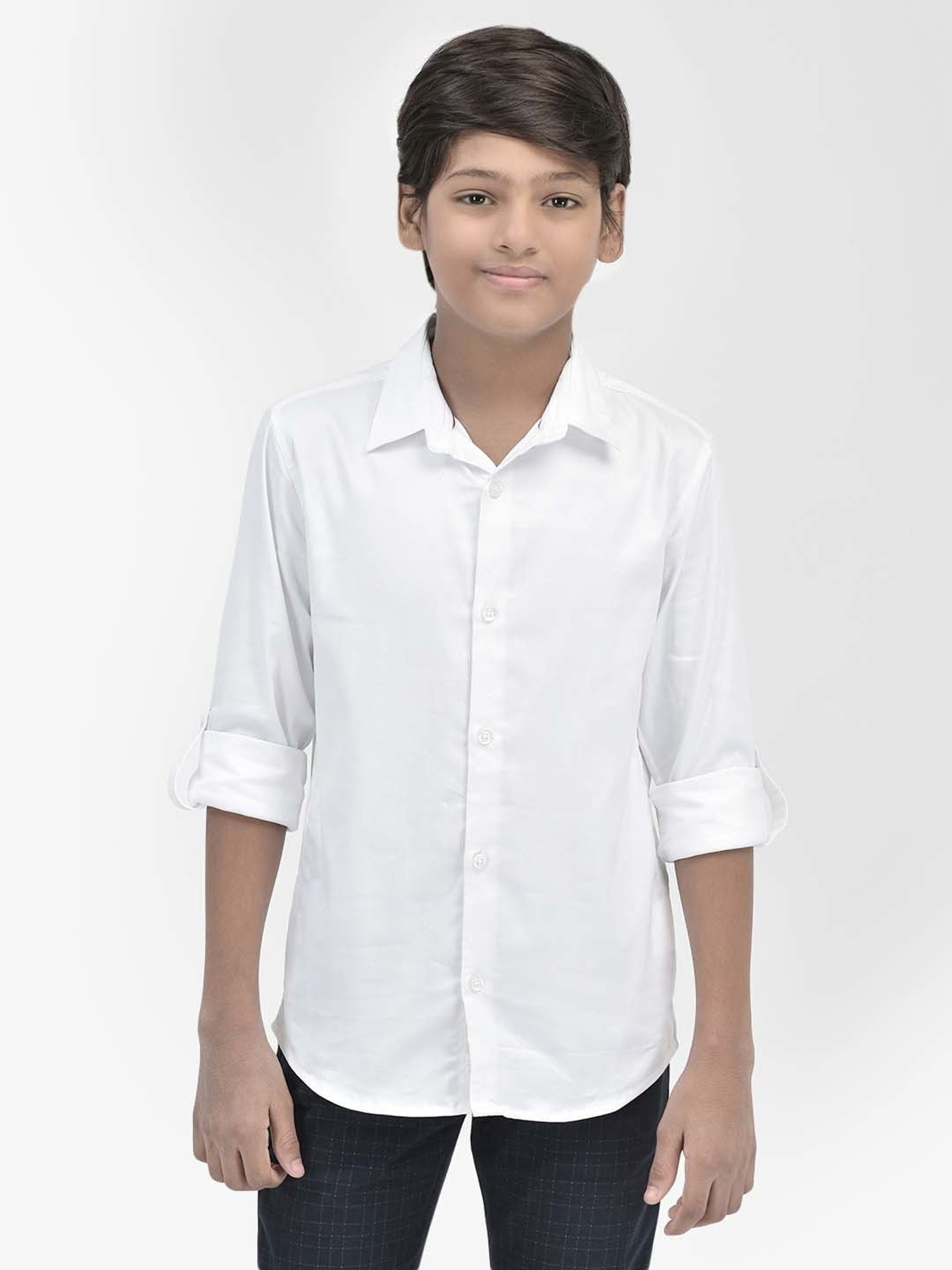 Crimsoune Club Kids White Slim Fit Full Sleeves Shirt