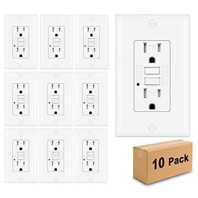 [10 Pack] BESTTEN 15 Amp GFCI Outlet, Tamper-Resistant(TR) GFI Receptacle with LED Indicator, Decorative Wallplate Included, ETL Certified, White