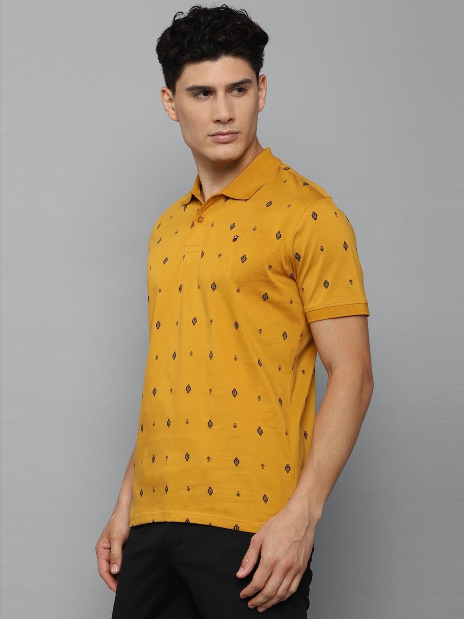 Louis Philippe Sport Yellow Cotton Slim Fit Printed Polo T-Shirt