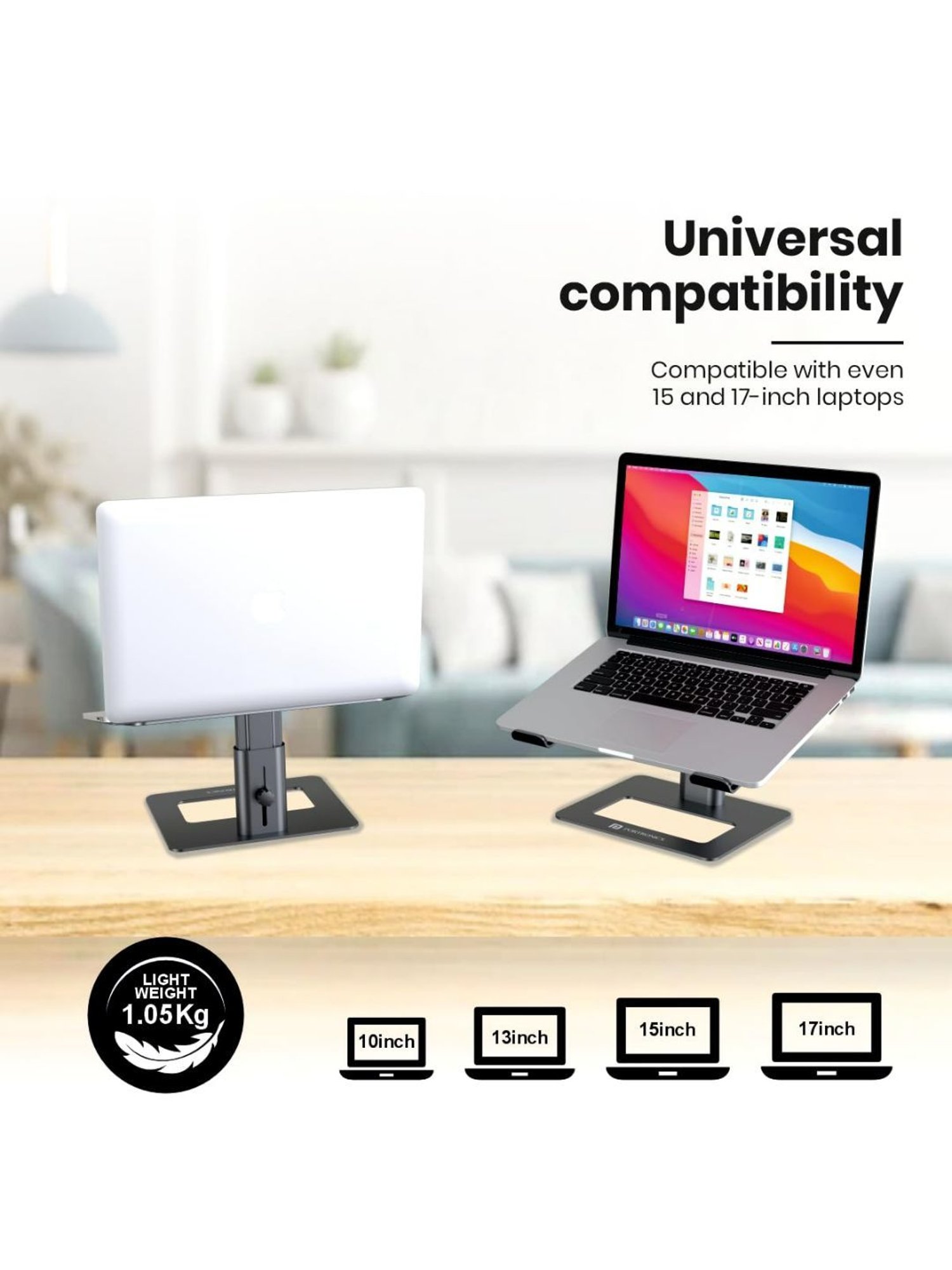 Portronics My Buddy K5 Portable Laptop Stand with Aluminium Frame, Adjustable Height (Grey)