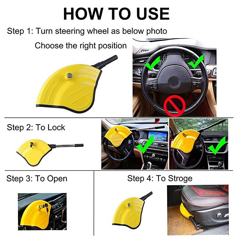 Steering Wheel Lock - Full Cover Airbag Lock Anti Theft Locking Device Safety Locks Highly Bright Visible Color for Most Vehicles Suv Pickup Great Deterant to Thief
