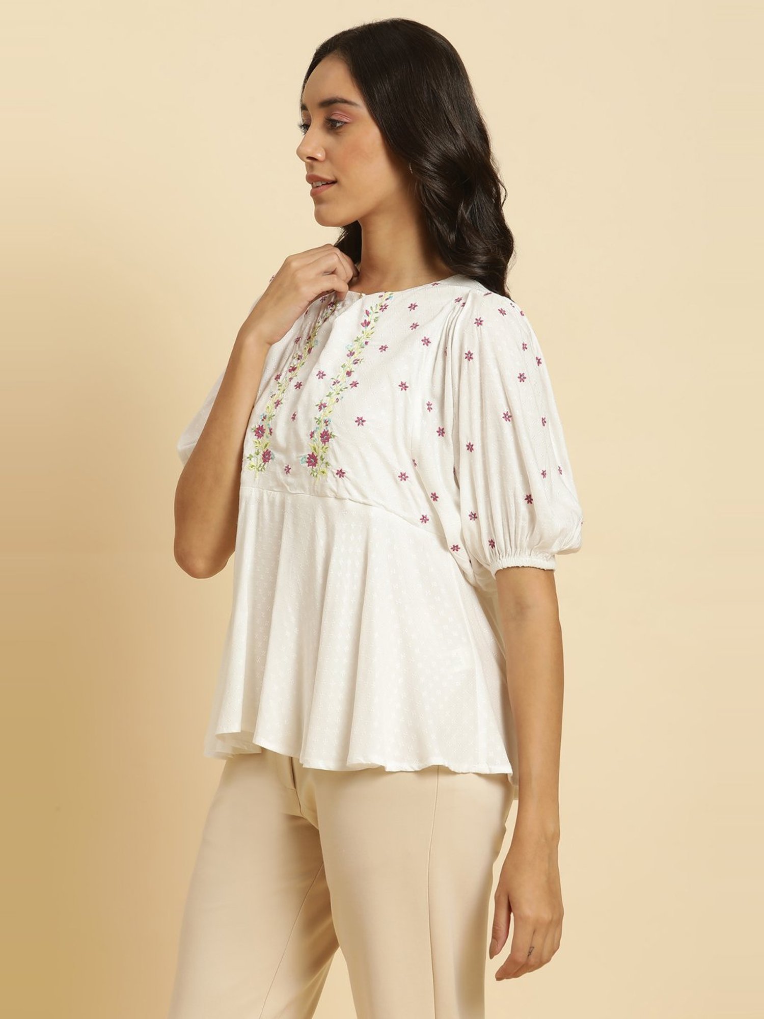 W White Embroidered Top