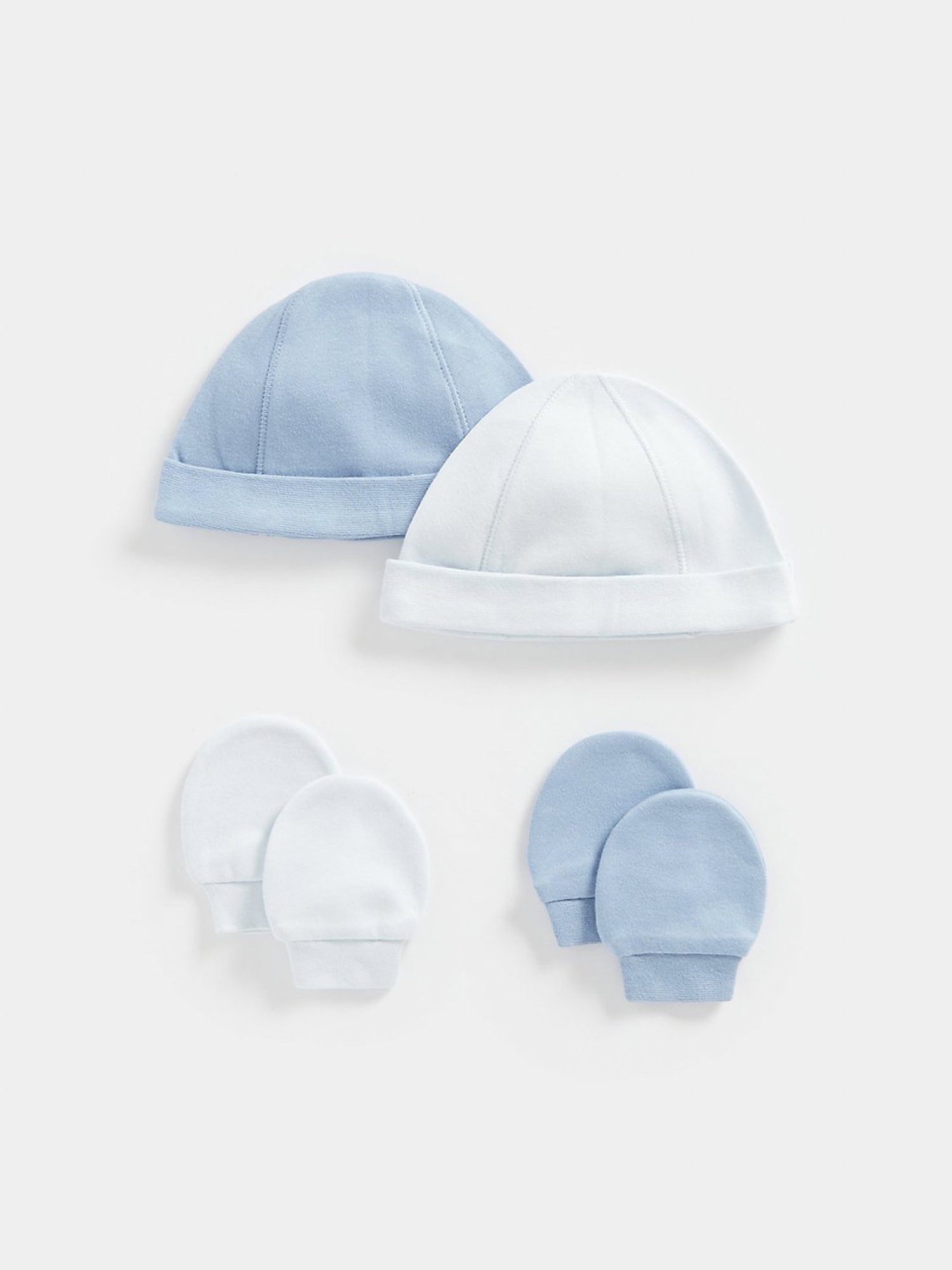 Mothercare Kids Blue & White Solid Cap with Mittens (Pack Of 2)