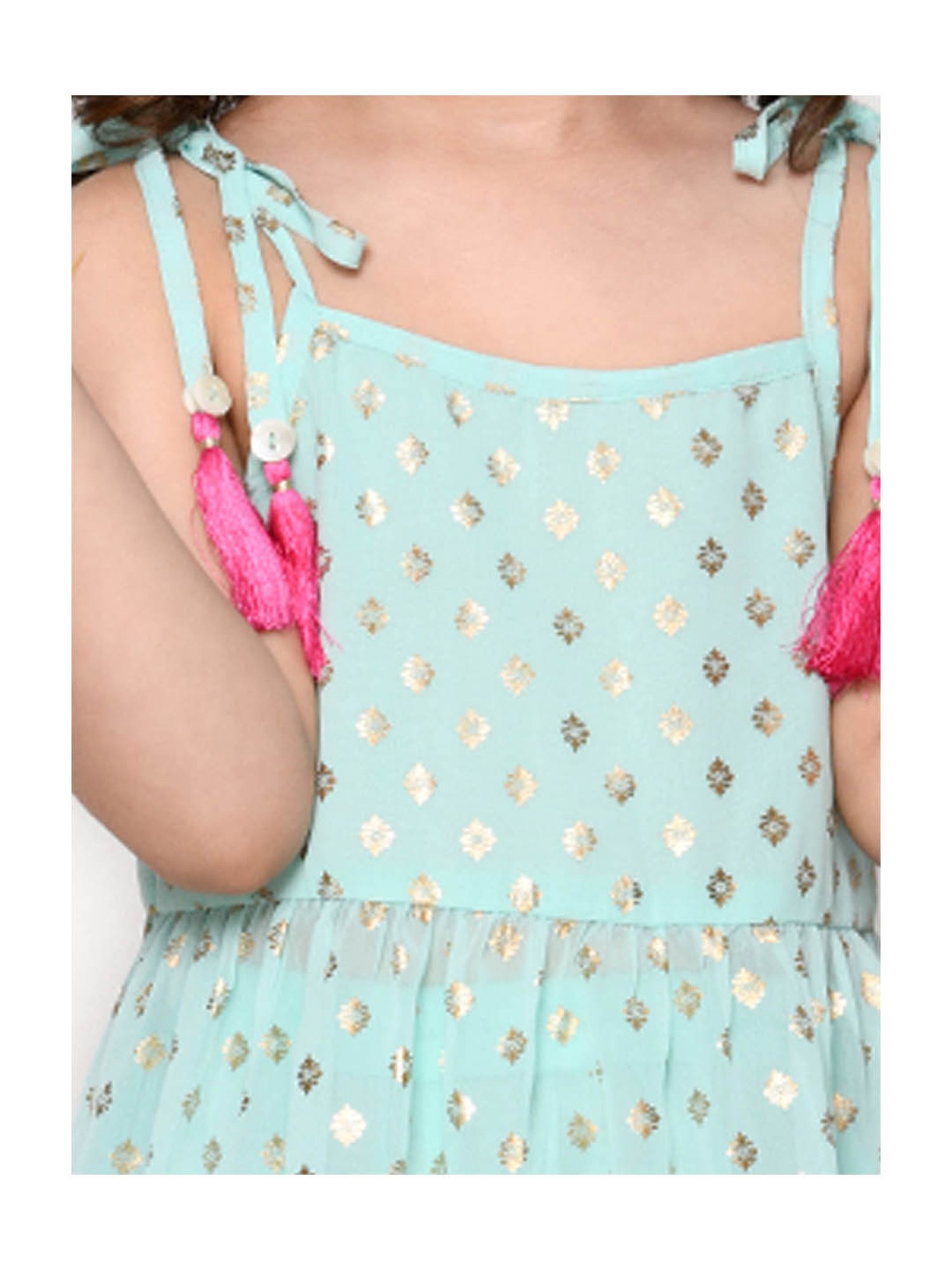 Saka Designs Kids Blue Foil Print 1 Kurta + 1 Sharara