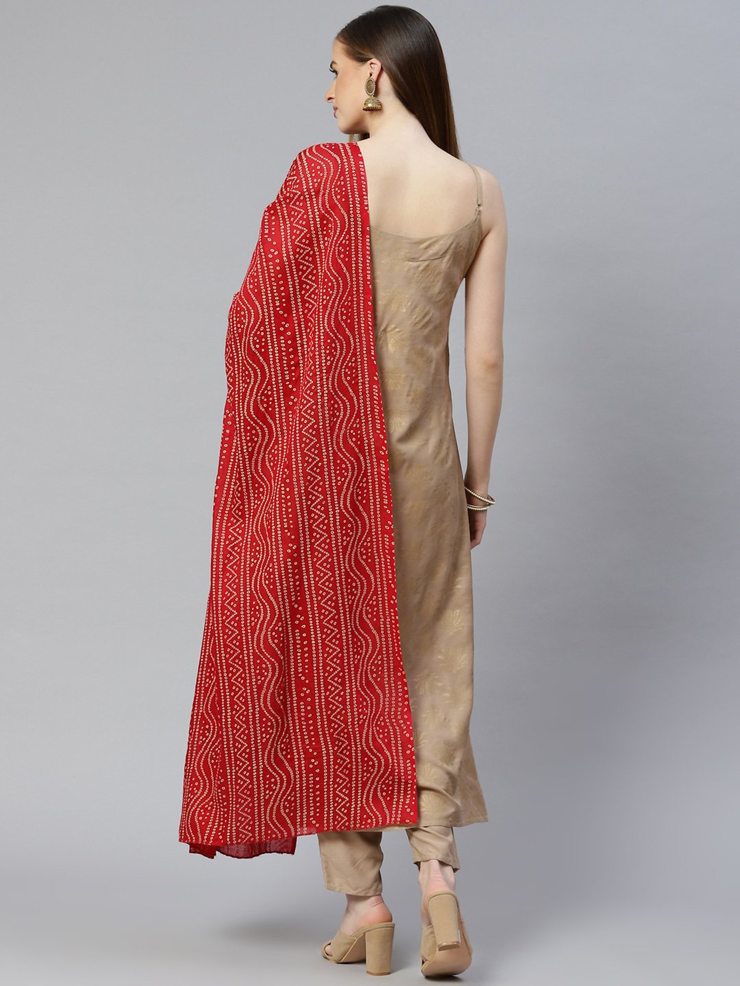 Stylum Beige Floral Print Kurta Pant Set With Dupatta