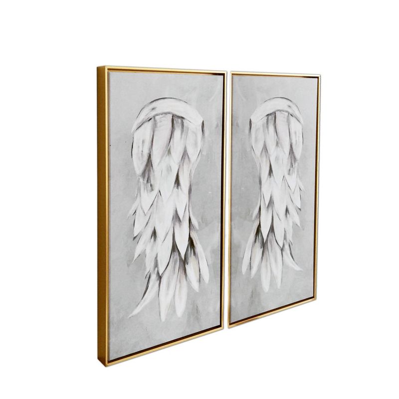 29" x 29" Angel Wings Diptych Floating Framed Wall Canvas Gray - Gallery 57