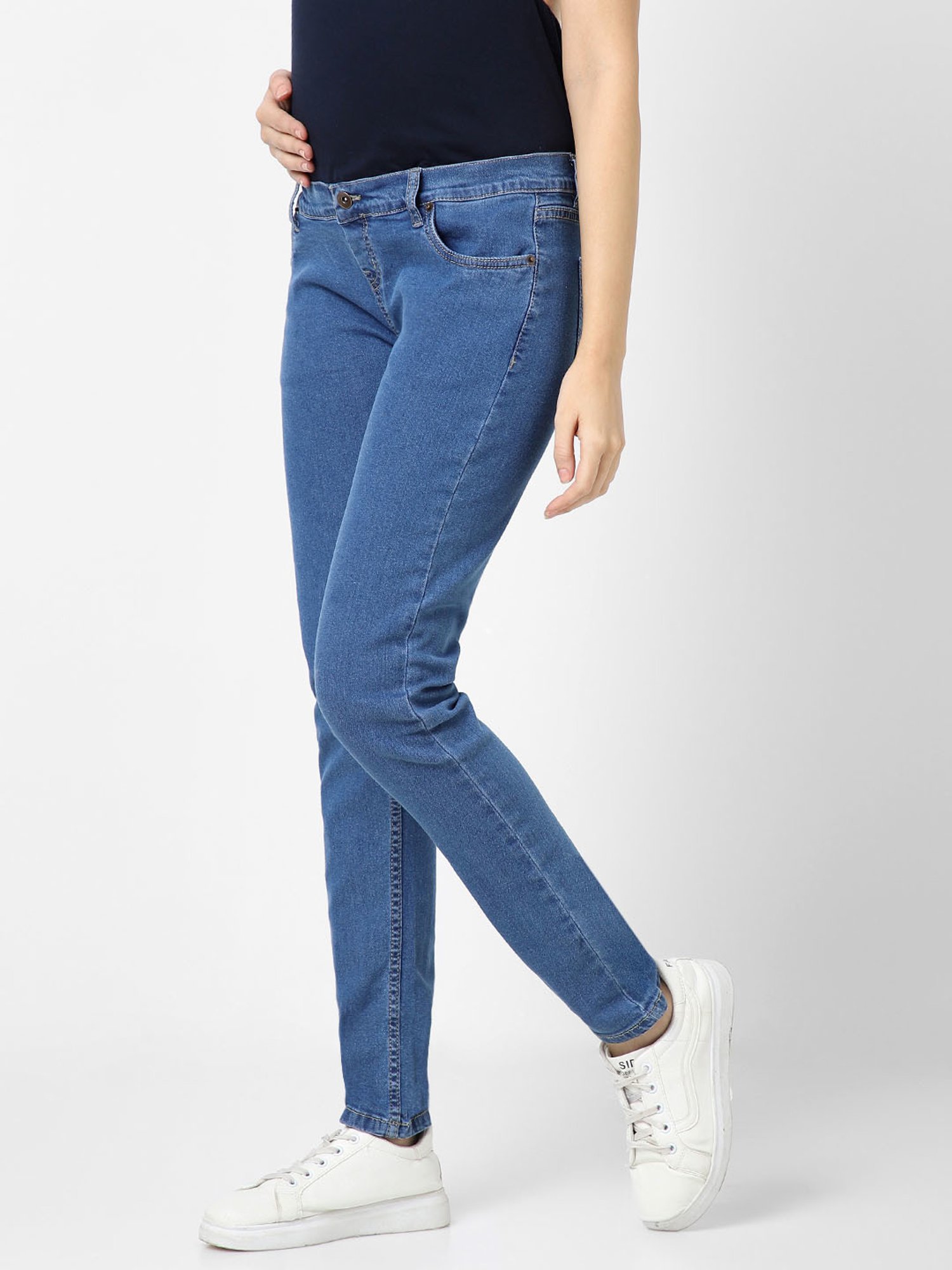 Mystere Paris Blue Cotton Maternity Jeans