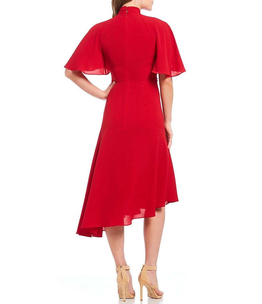 Maggy London Asymmetrical Crepe Midi Stretch Dress