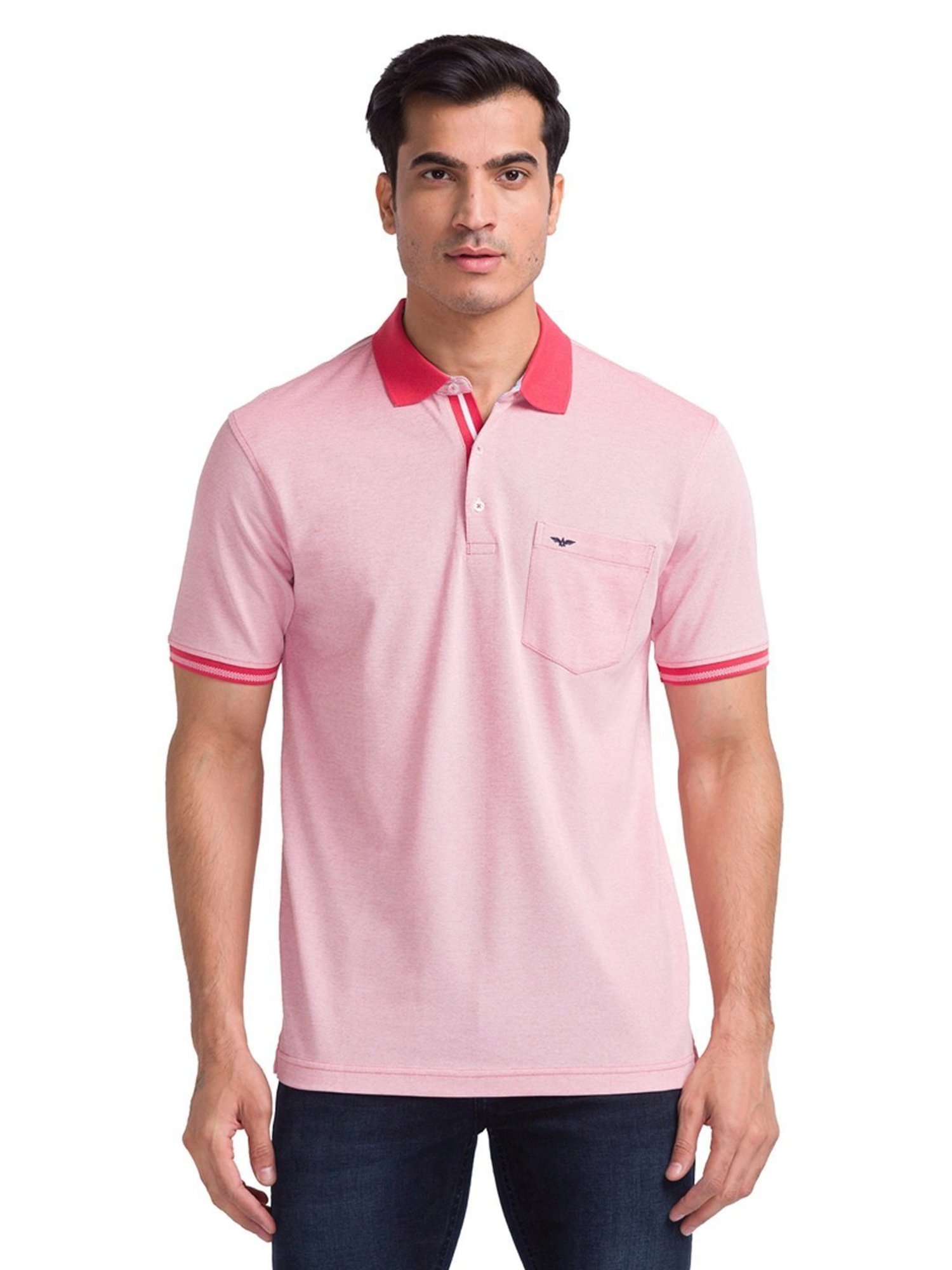 Park Avenue Light Red Cotton Slim Fit Polo T-Shirt