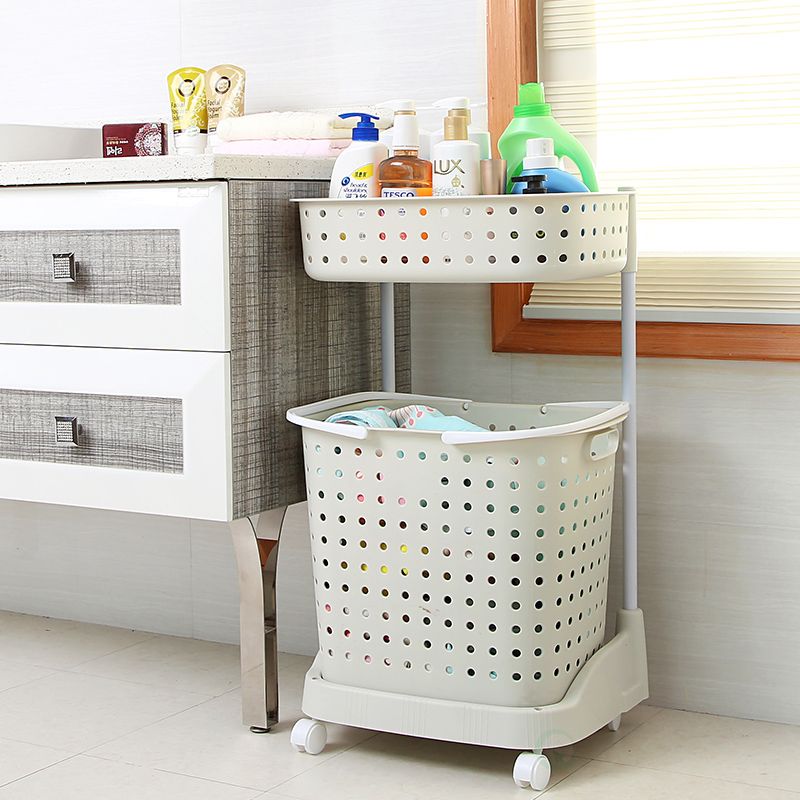 Basiwise 2 Tier Plastic Laundry Basket with Wheels