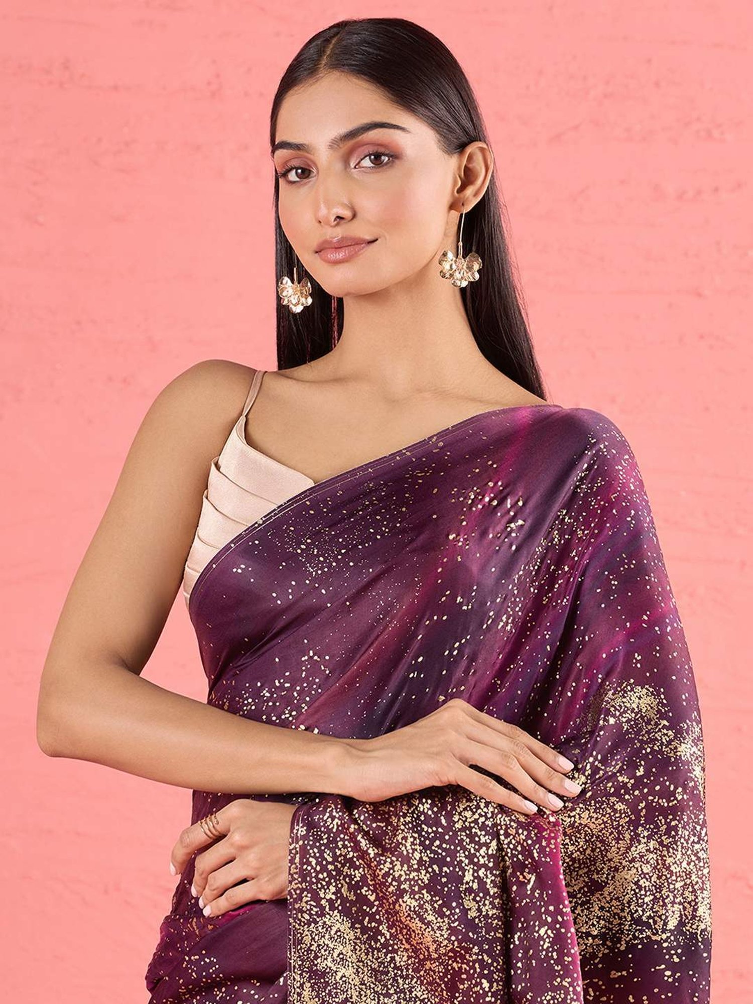 navyasa by liva Purple Printed Saree With Unstitched Blouse