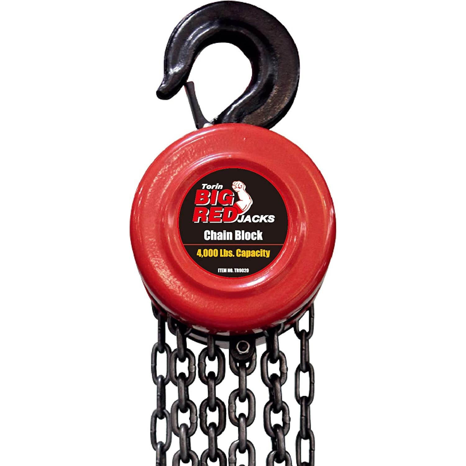 BIG RED TR9020 Torin Manual Hand Lift Steel Chain Block Hoist with 2 Hooks, 2 Ton (4,000 lb) Capacity, Red