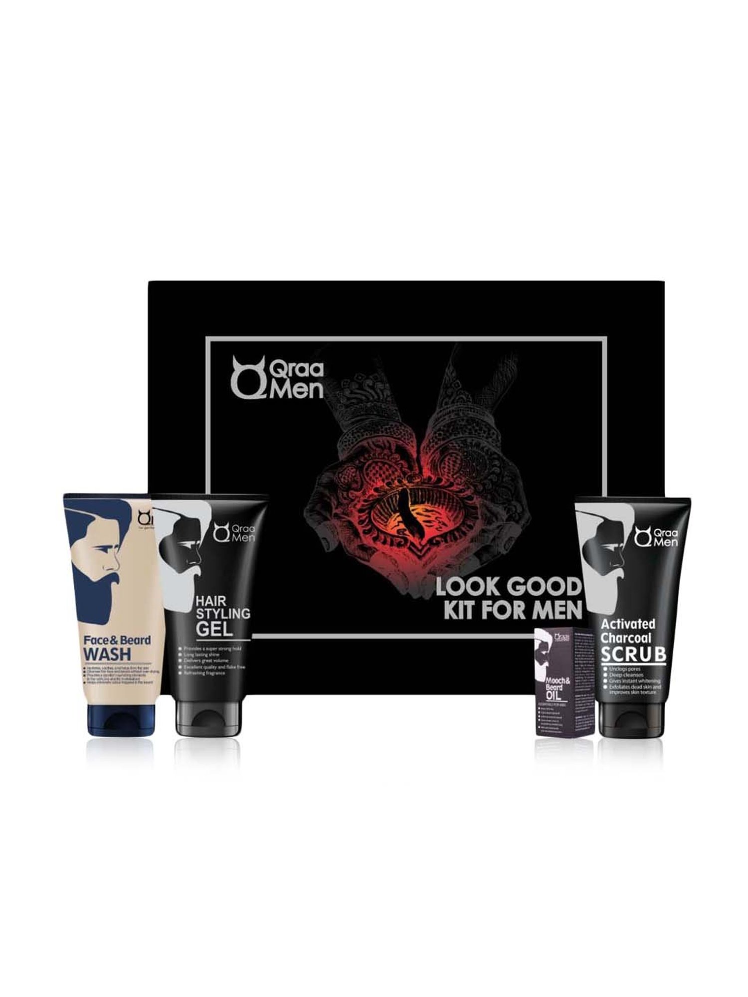 Qraa Men Look Good Face Wash, Styling Gel, Scrub & Beard Oil Kit