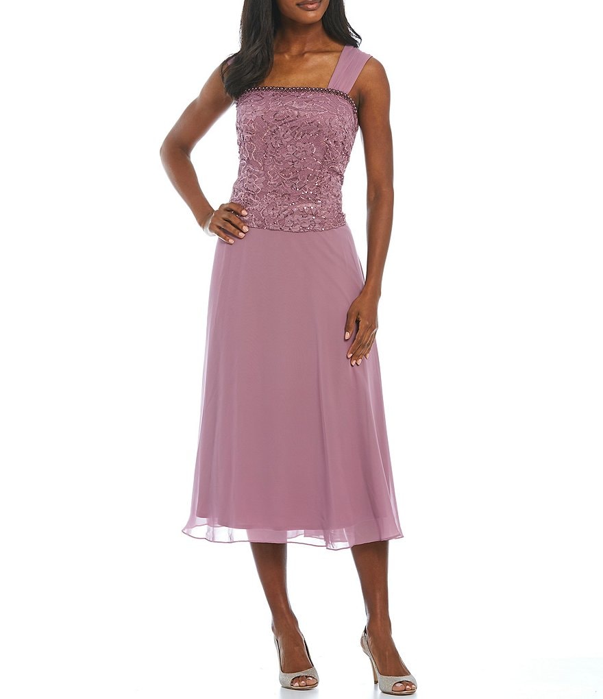 Le Bos Sequined Lace Tea Length 2-Piece Jacket Dress