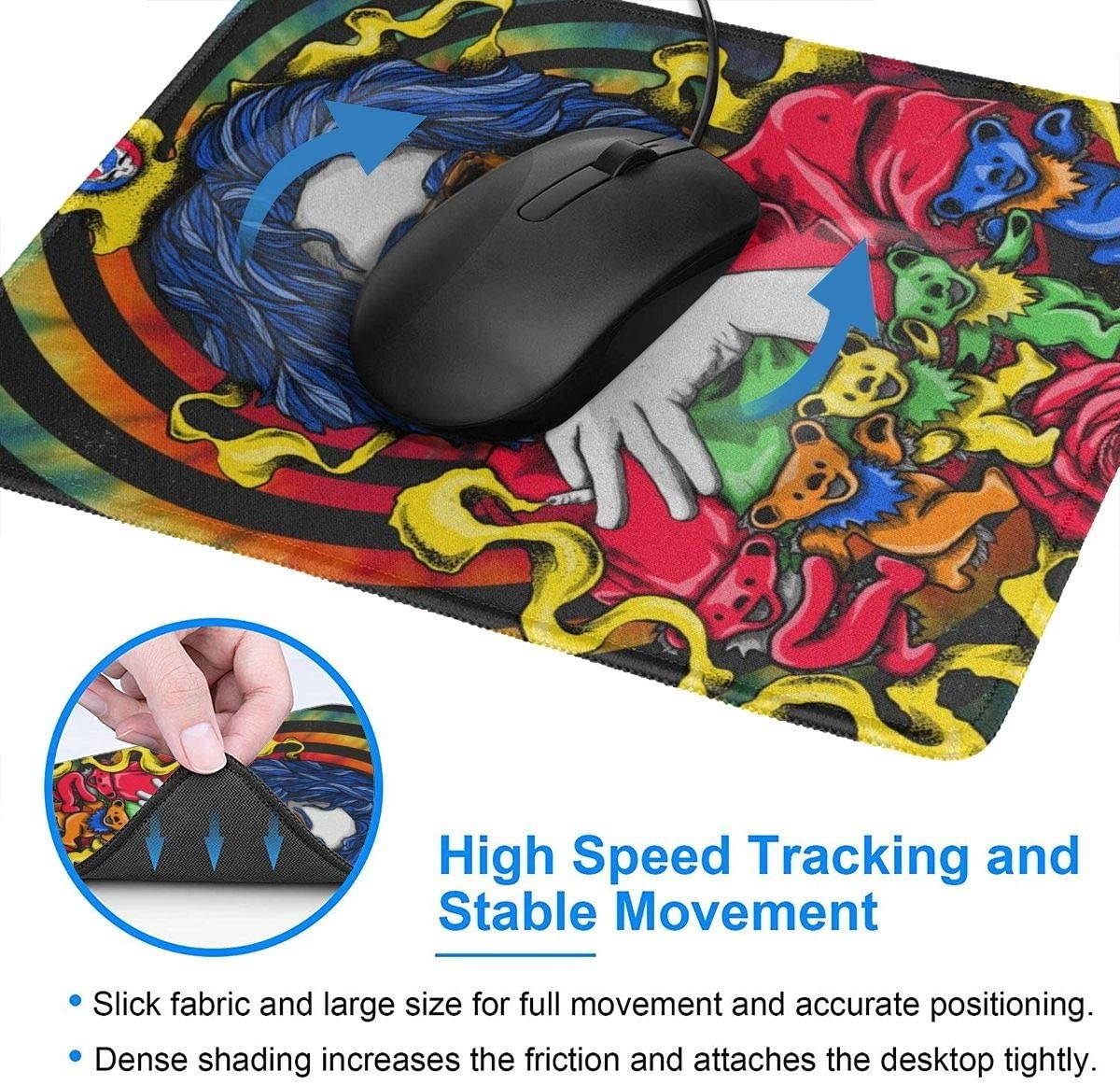 Grate-ful Dead Mouse Pad Dancing Bear Printed Mousepad Colorful Gaming Mouse Pads Non - Slip Rubber Base for Computer Game 7.1x8.7 in/18x22 cm
