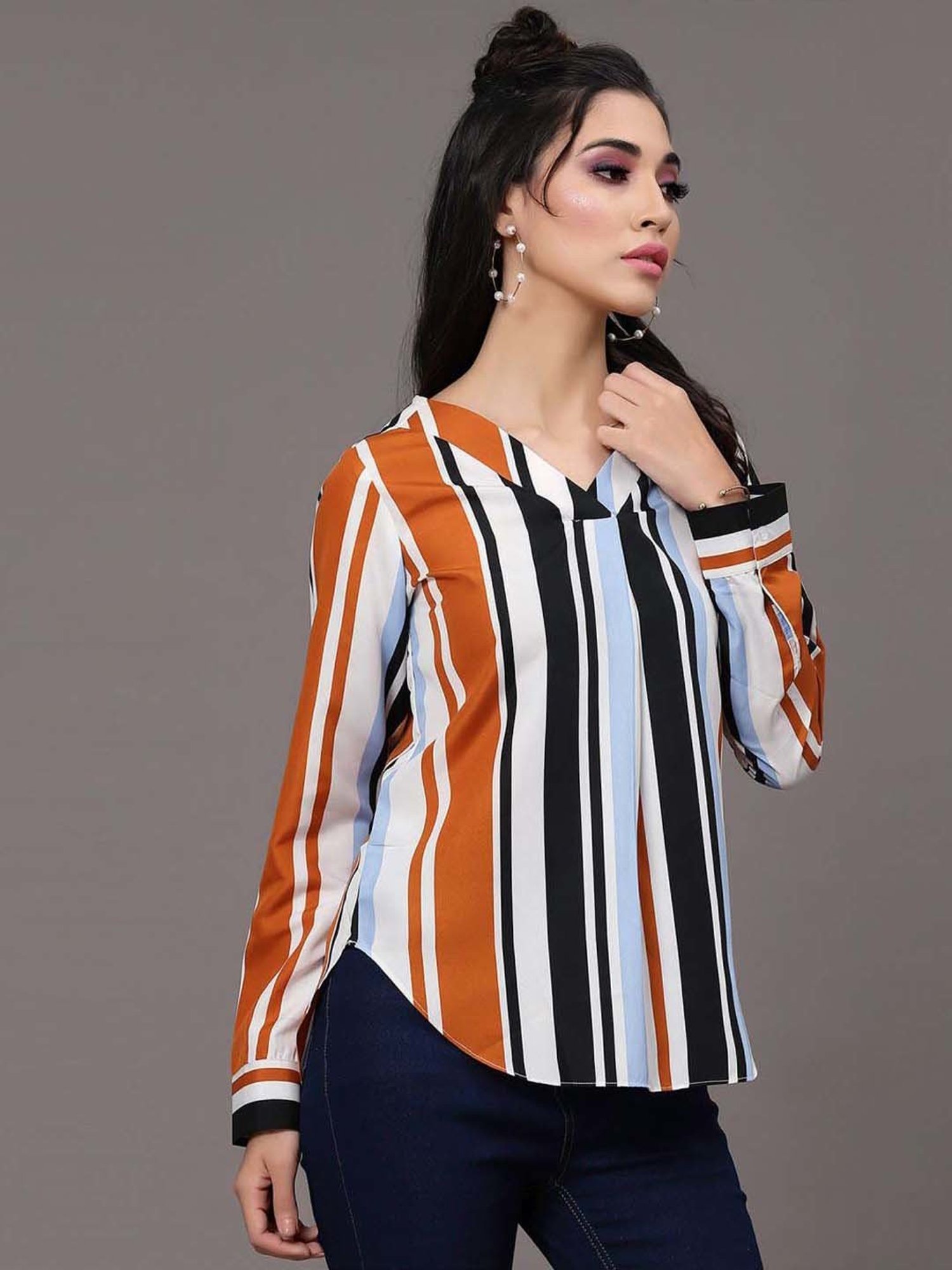 SELVIA Multicolored Striped Top