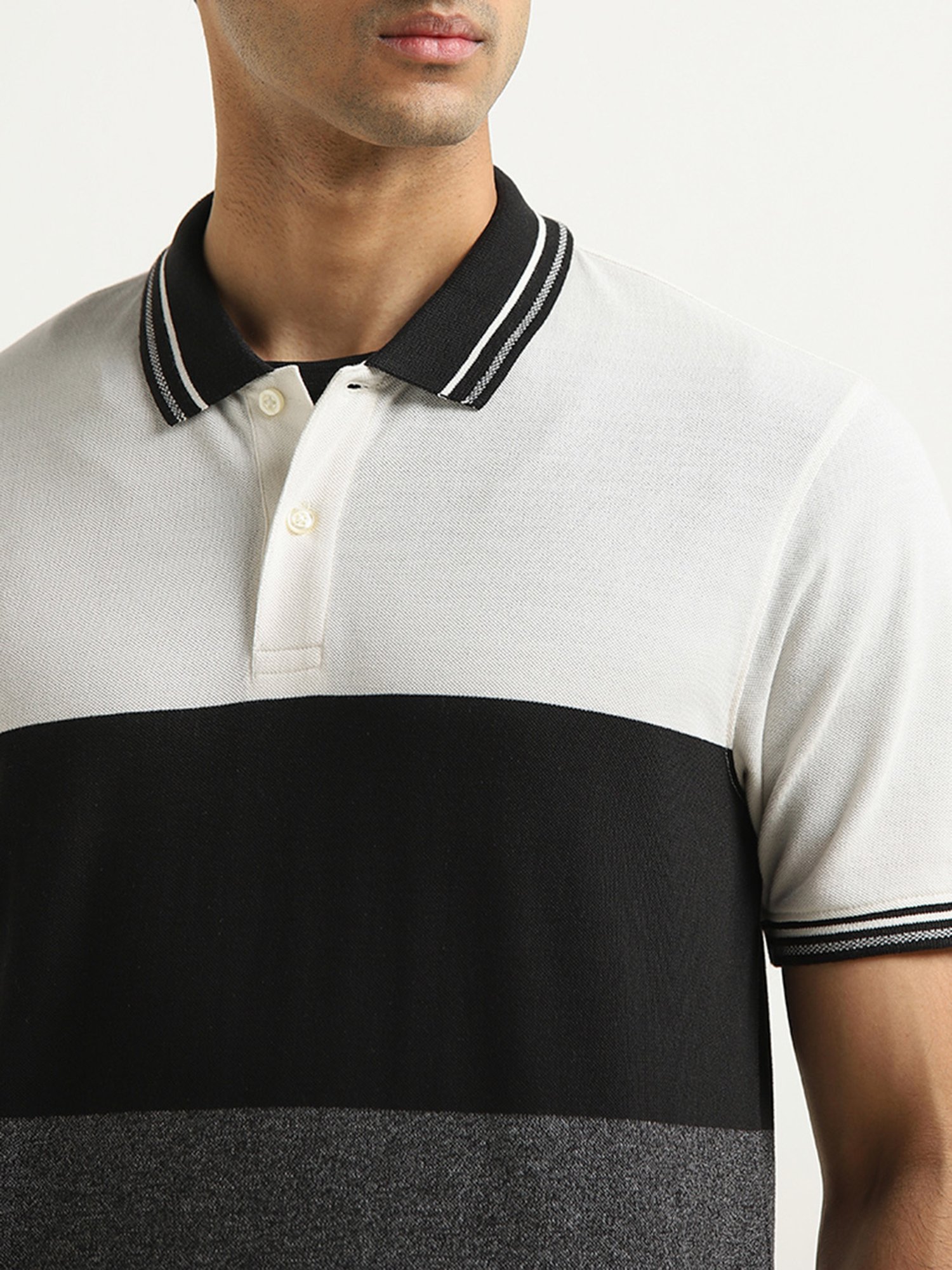 WES Casuals by Westside Grey Colour-Blocked Relaxed-Fit Polo T-Shirt