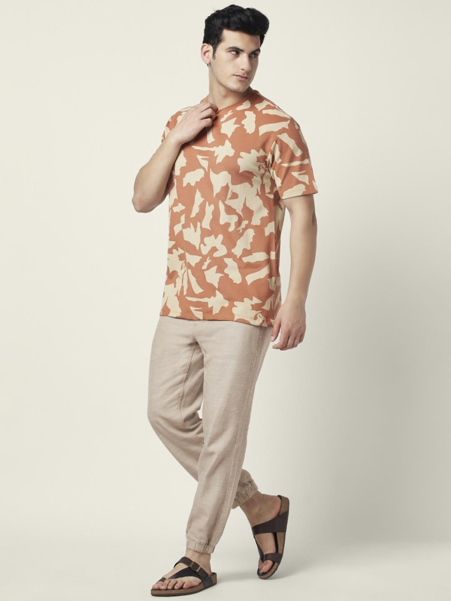 7 Alt by Pantaloons Rust Orange Relaxed Fit Printed T-Shirt