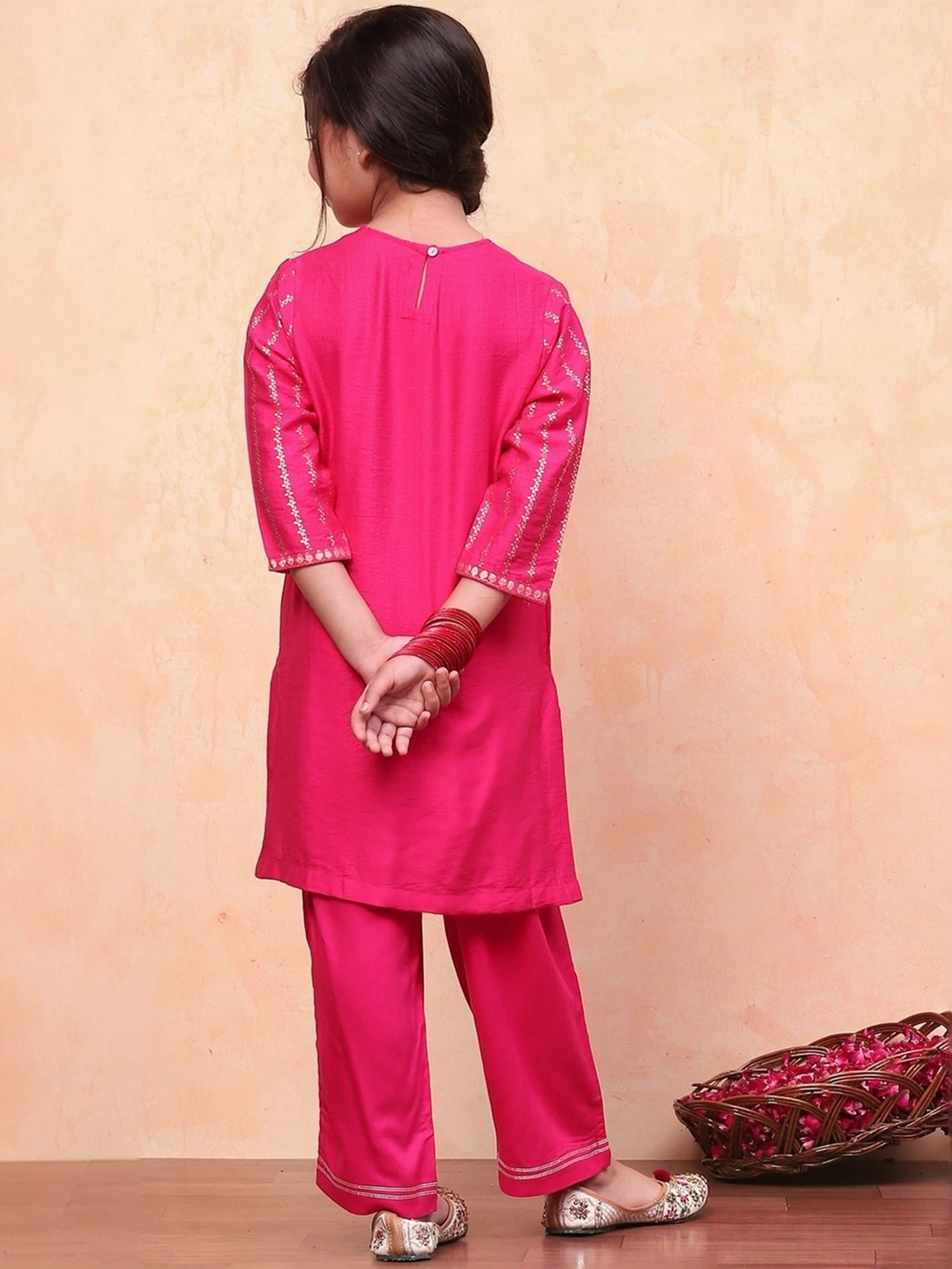 Biba Girls Pink Embellished Kurta set