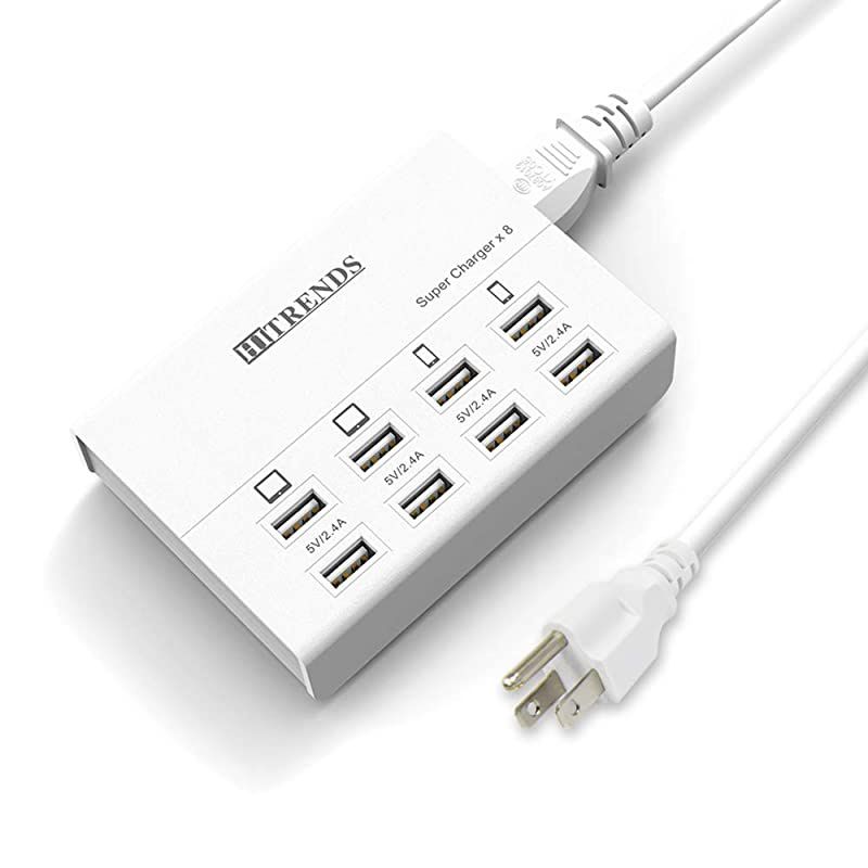 USB Charger  8 Ports Charging Station 50W10A Multi Port USB Charging Hub for Multiple Devices 5ft Cord White