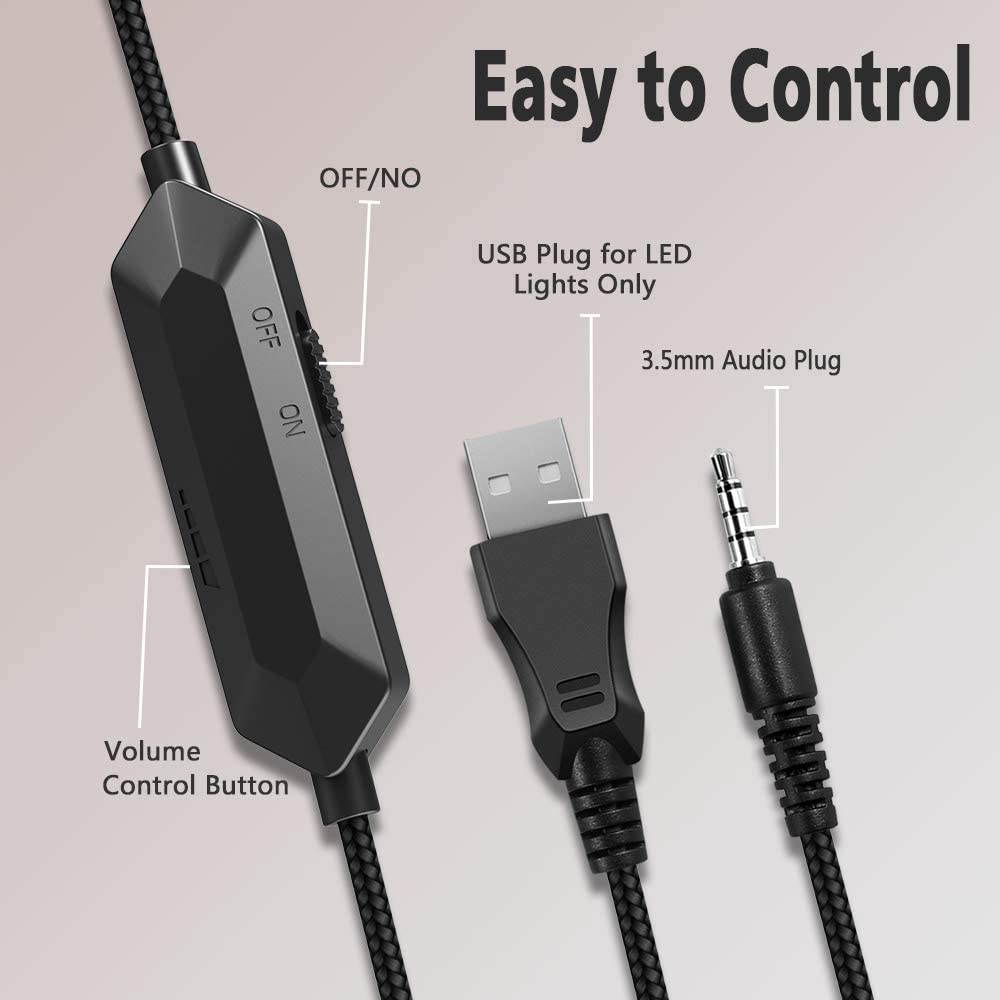 Wired Gaming Headset for PC Xbox One, Over Ear Headphones with Color Changing LED Light, Gaming Headphones for PS4 PS5 Laptop Mac, Stereo Mic Surround Sound, 3.5mm Audio Jack, Foam Ear Pads, Black Red