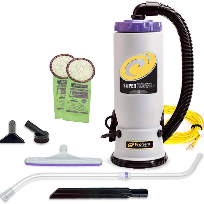 ProTeam 107118 QuarterVac 6 Quart Multifunctional Backpack Vacuum with Telescoping Wand Tool Kit, Various Attachments, and 50 Foot Extension Cord