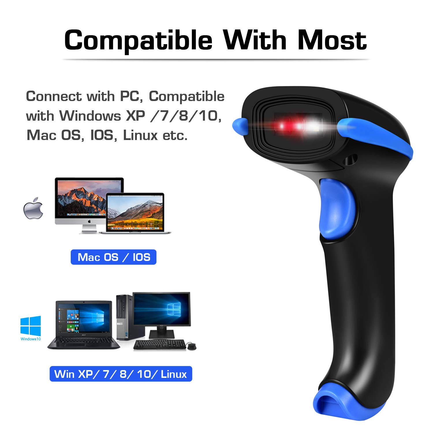 Werleo Wireless 2D Barcode Scanner 2 in 1 2.4GHz Wireless & USB 2.0 Wired 1D 2D Barcode Reader with Stand Datamatrix PDF417 QR Bar Code Scanner for Mobile Payment Computer Screen