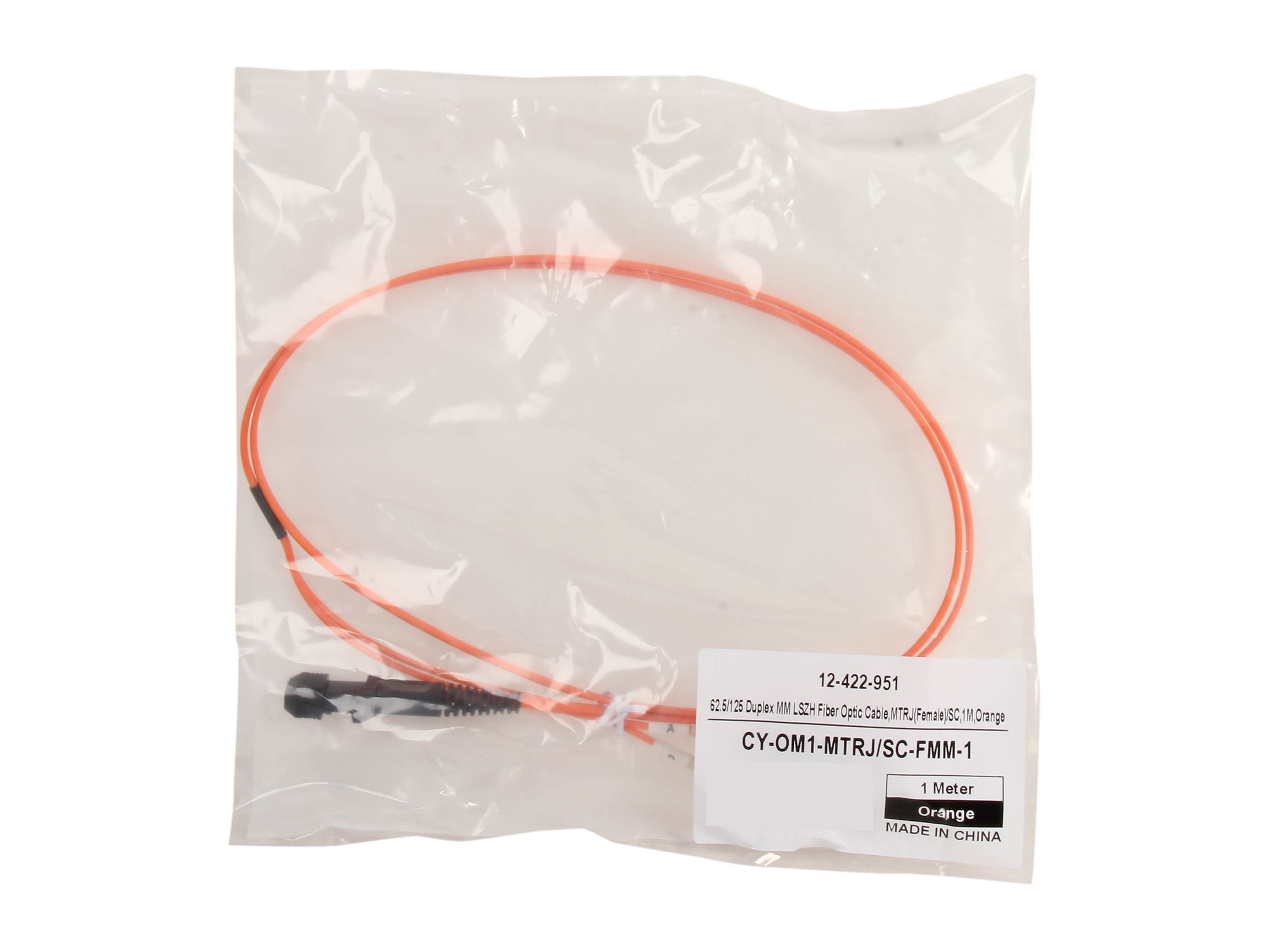 Coboc CY-OM1-MTRJ/SC-FMM-1 3.28 ft. Fiber Optic Cable, MTRJ (Female)/SC, Multi Mode, Duplex (62.5/125 Type) - Orange