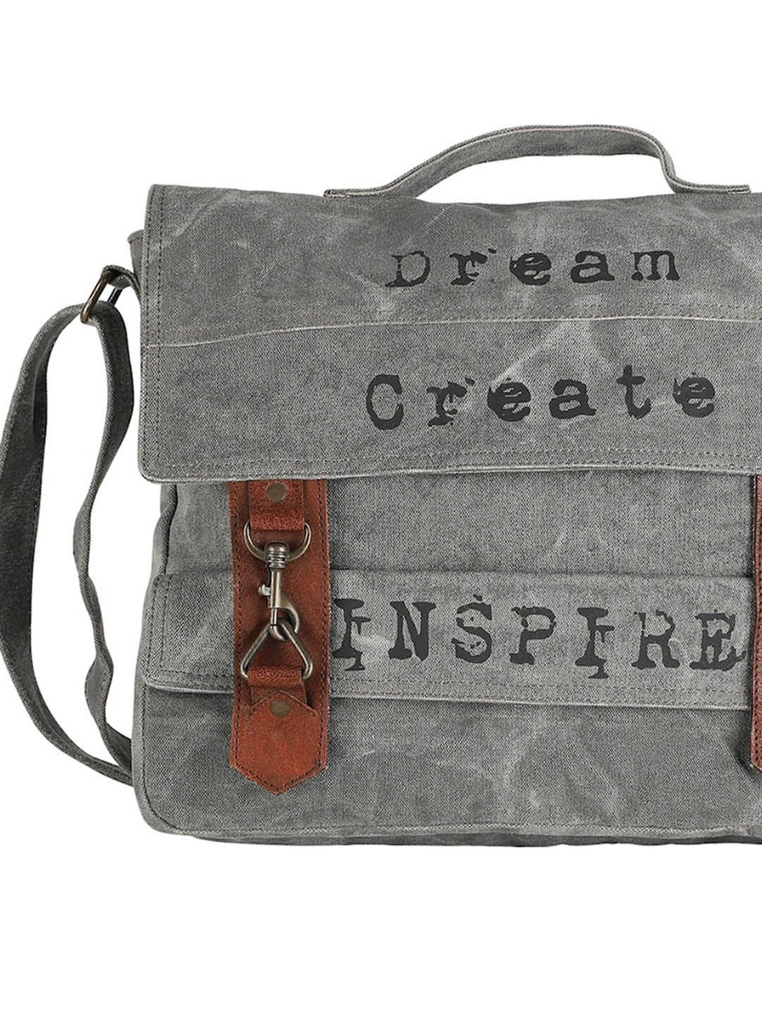 Mona B Grey Canvas Medium Messenger Bag