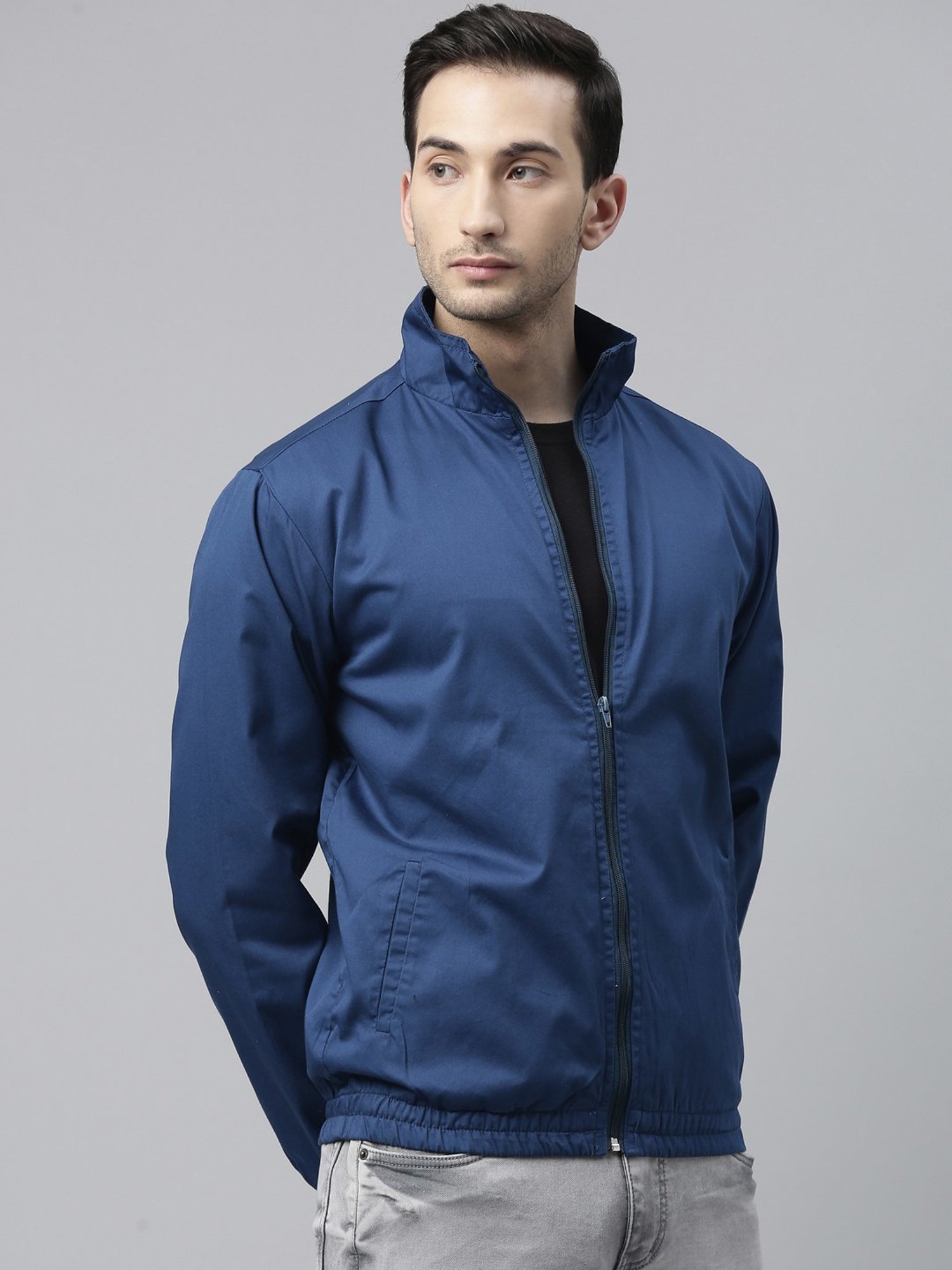 CINOCCI Blue Cotton Slim Fit Jacket