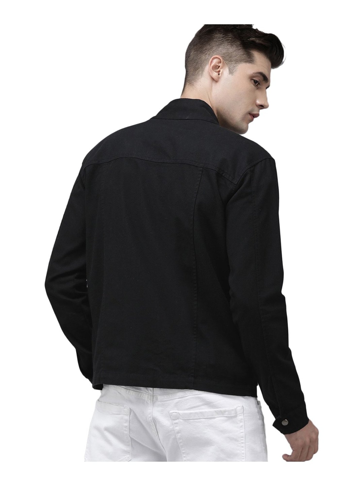 VOXATI Black Full Sleeves Mock Collar Denim Jacket