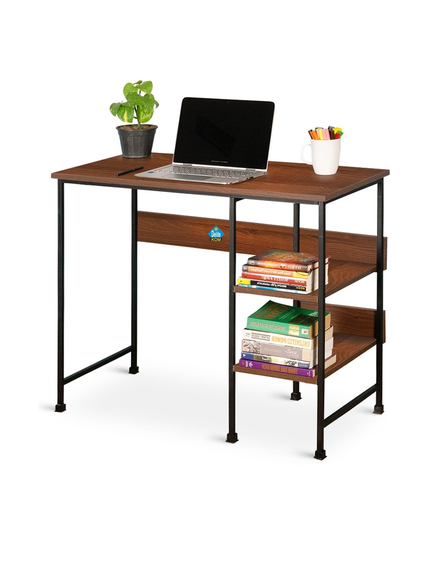 Delite Kom Mystic Acacia Dark Black Metal Computer Desk