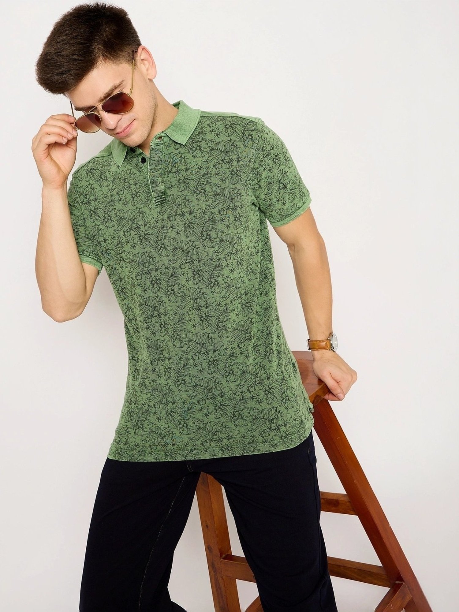 Club York Green Regular Fit Printed Polo T-Shirt