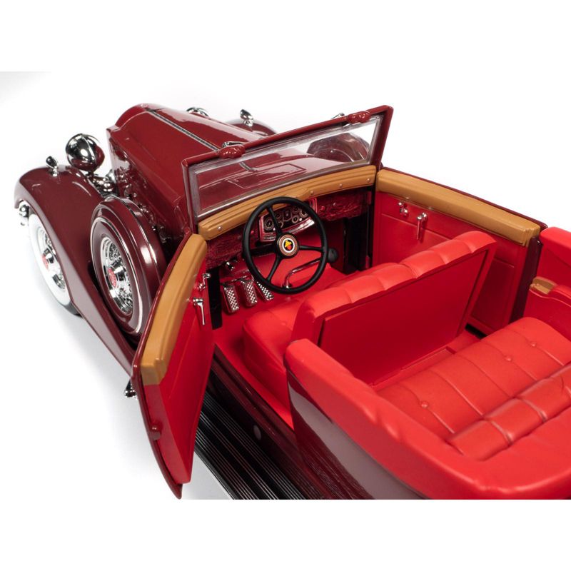 1934 Packard V12 Victoria Burgundy with Red Soft Top and Red Interior 1/18 Diecast Model Car by Autoworld