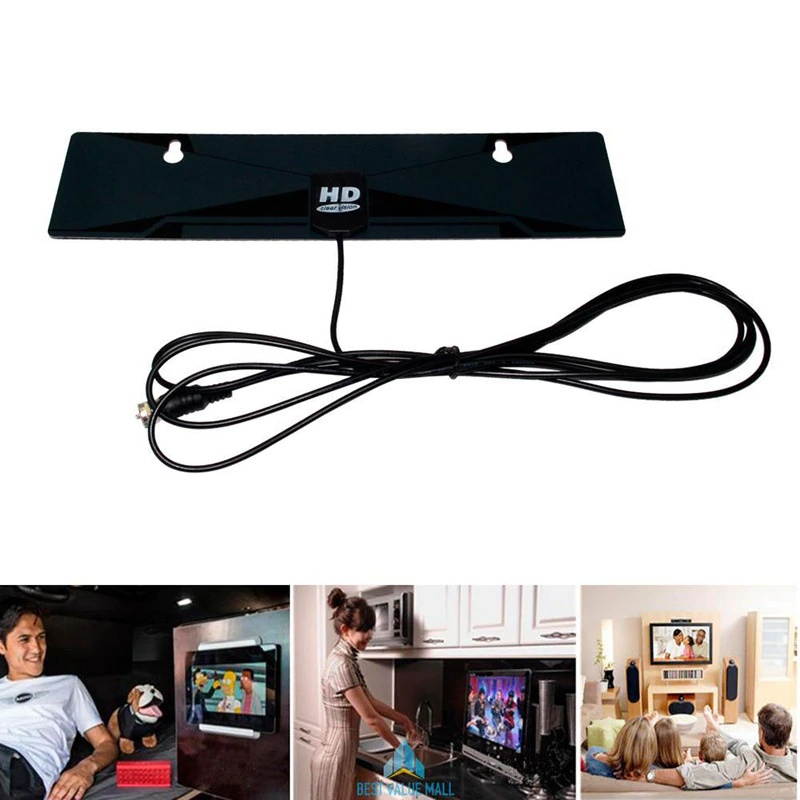 Digital Indoor TV Antenna 1080P HDTV HD VHF UHF FM Flat Box Ready High Gain
