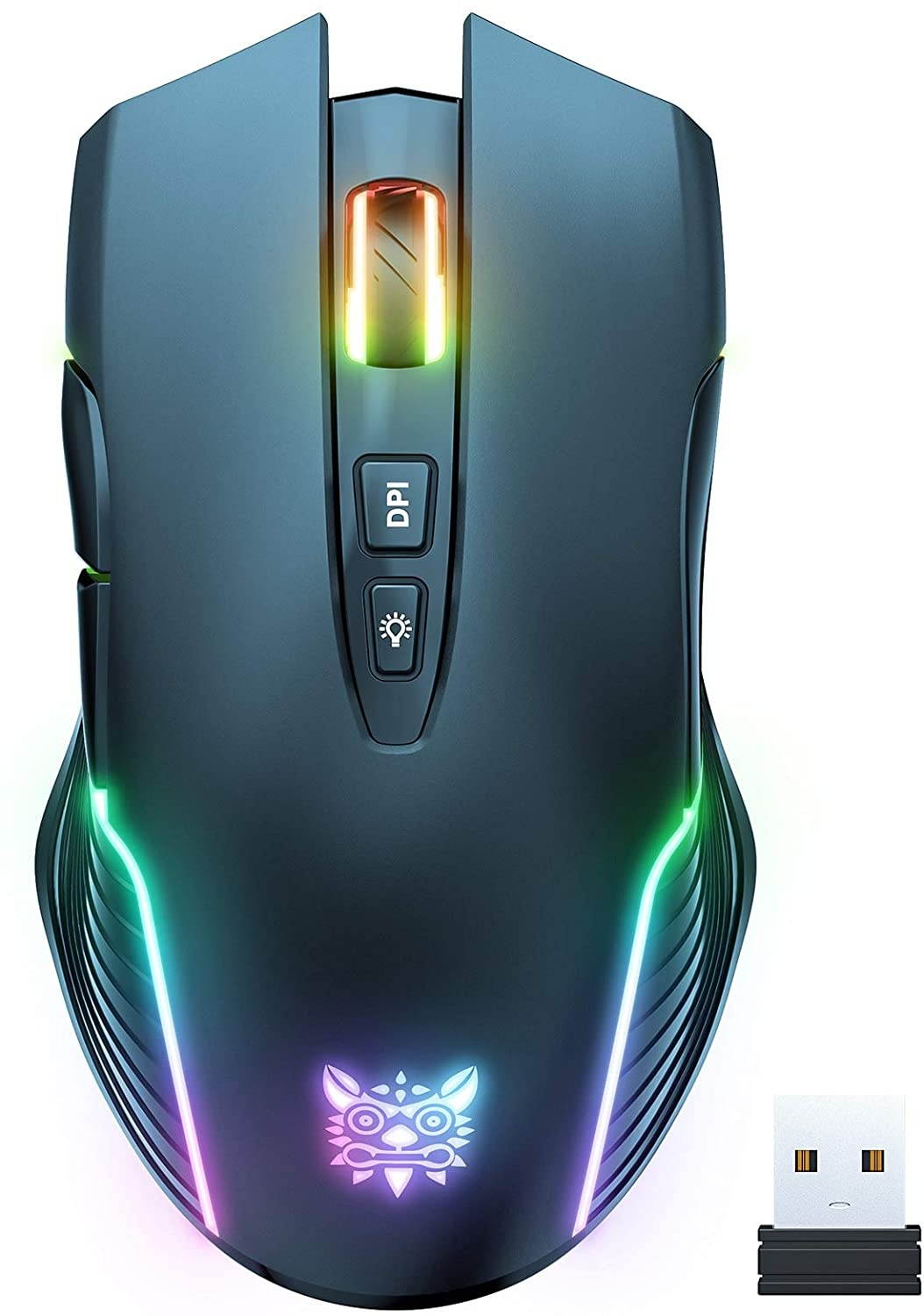 ONIKUMA RGB Wireless Gaming Mouse Rechargeable Computer Mice with RGB Backlit 5 Adjustable DPI Up to 3600 Ergonomic Laptop PC Mouse with 7 Buttons (Not Programmable) for Windows Vista Linux Black