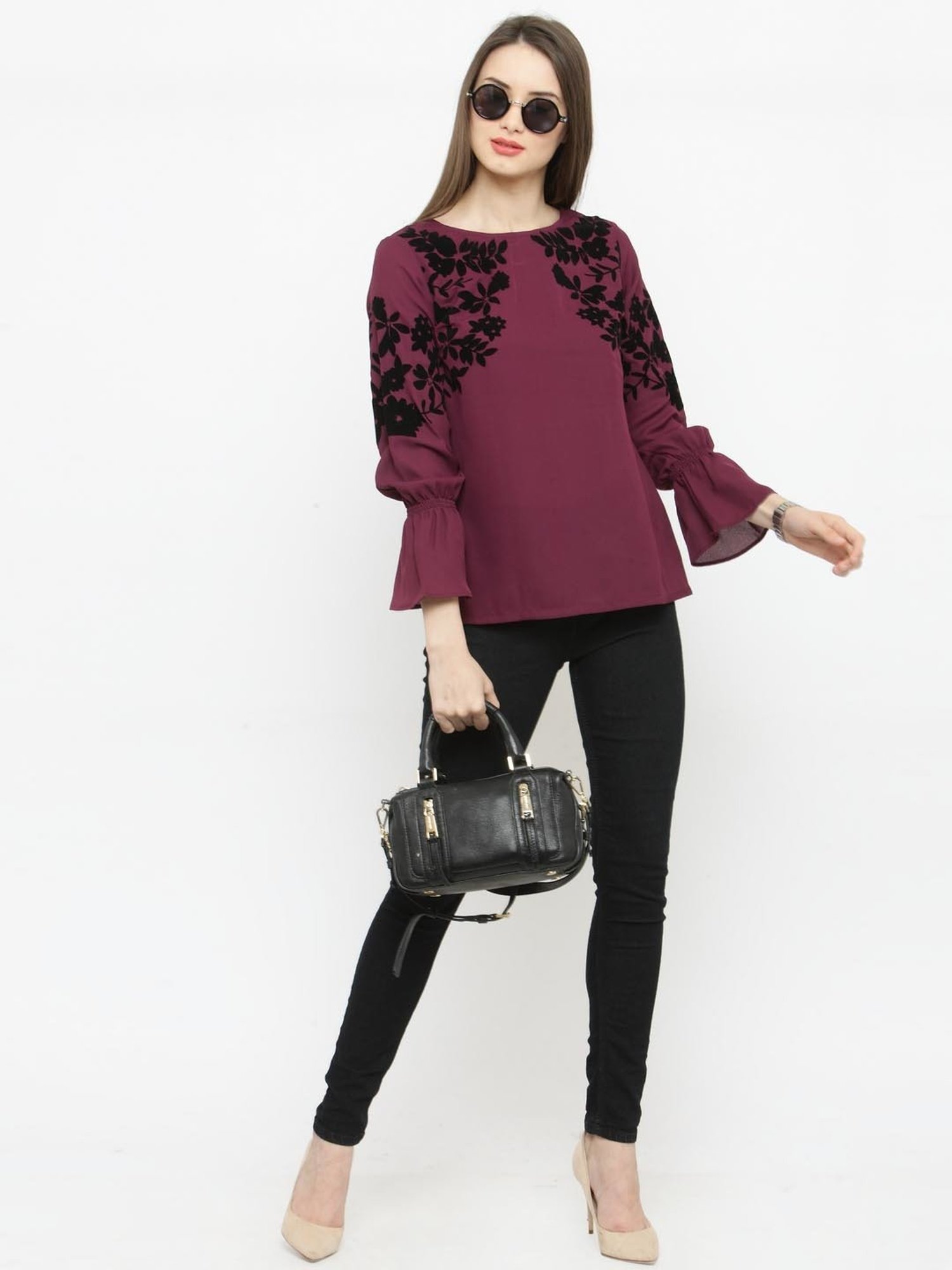Melon by PlusS Burgundy Floral Print Top