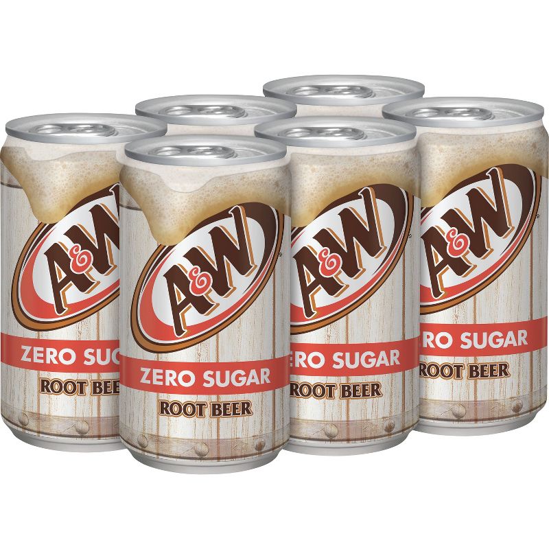 A&W Zero Sugar Root Beer Soda - 6pk/7.5 fl oz Cans