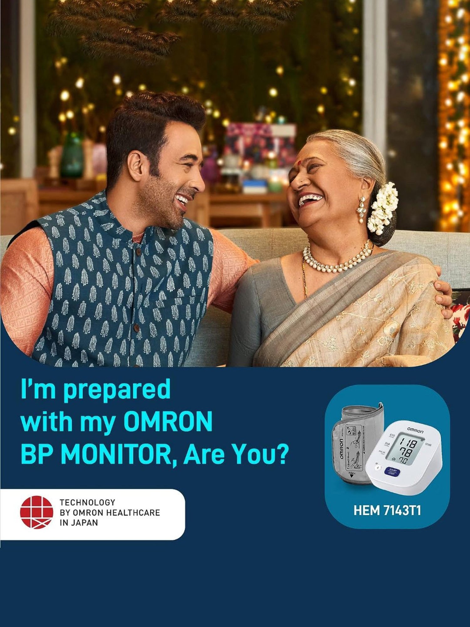 Omron HEM 7143T1 Digital Bluetooth Blood Pressure Monitor with Cuff Wrapping Guide (White)