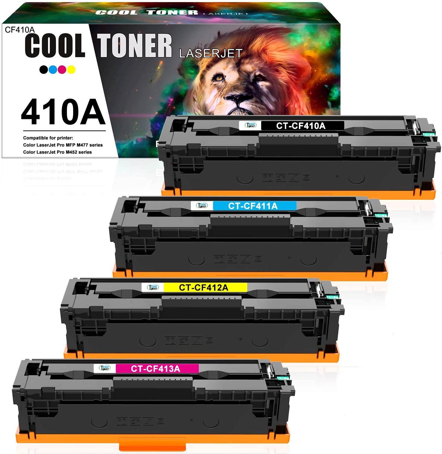 Cool Toner Compatible Toner Cartridge Replacement for HP 410A CF410A HP Laserjet Pro MFP M477fnw M452dn M477fdw M477fdn M452nw M452dw M452 M477 Toner Printer Ink (Black Cyan Yellow Magenta, 4-Pack)