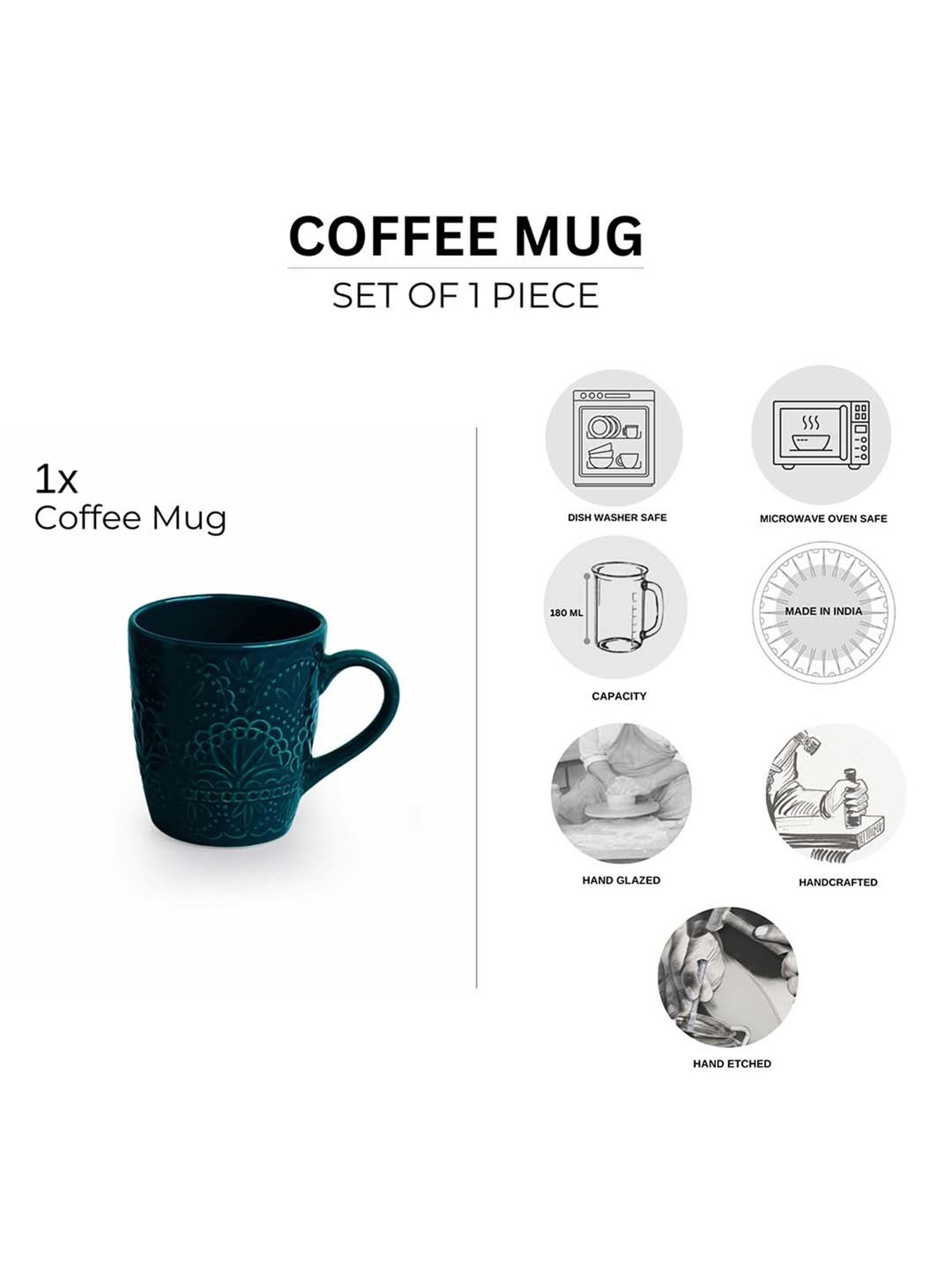 ExclusiveLane Teal Forest Dark Teal Ceramic Hand Glazed Coffee Mug (0.18 L)