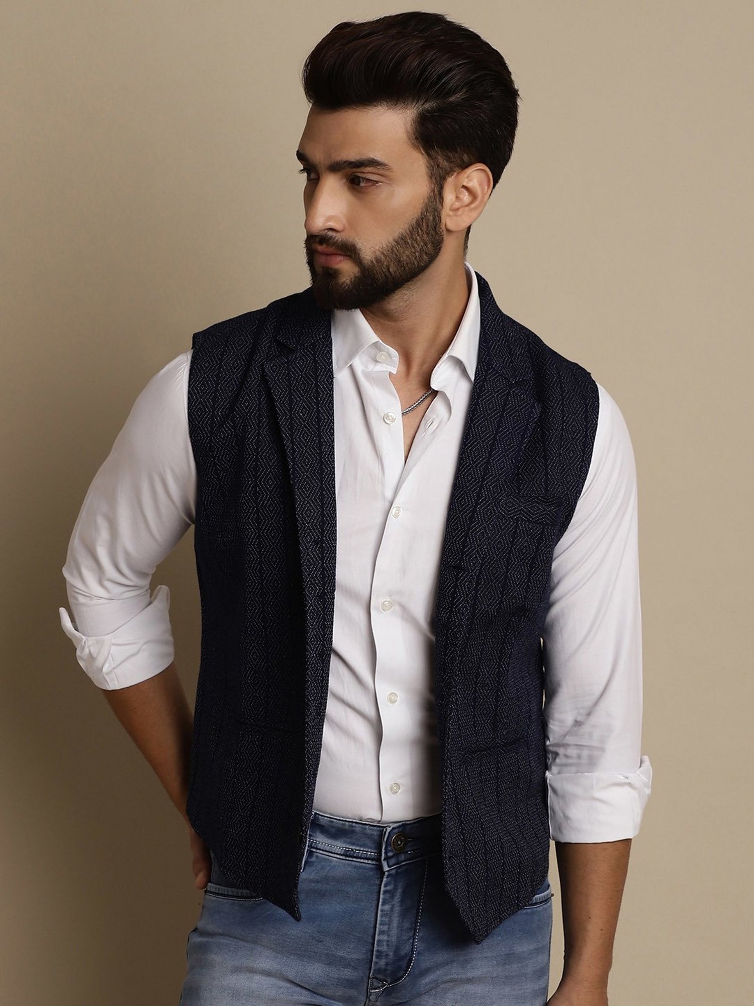 Even Navy Regular Fit Notch Lapel Cotton Waistcoat