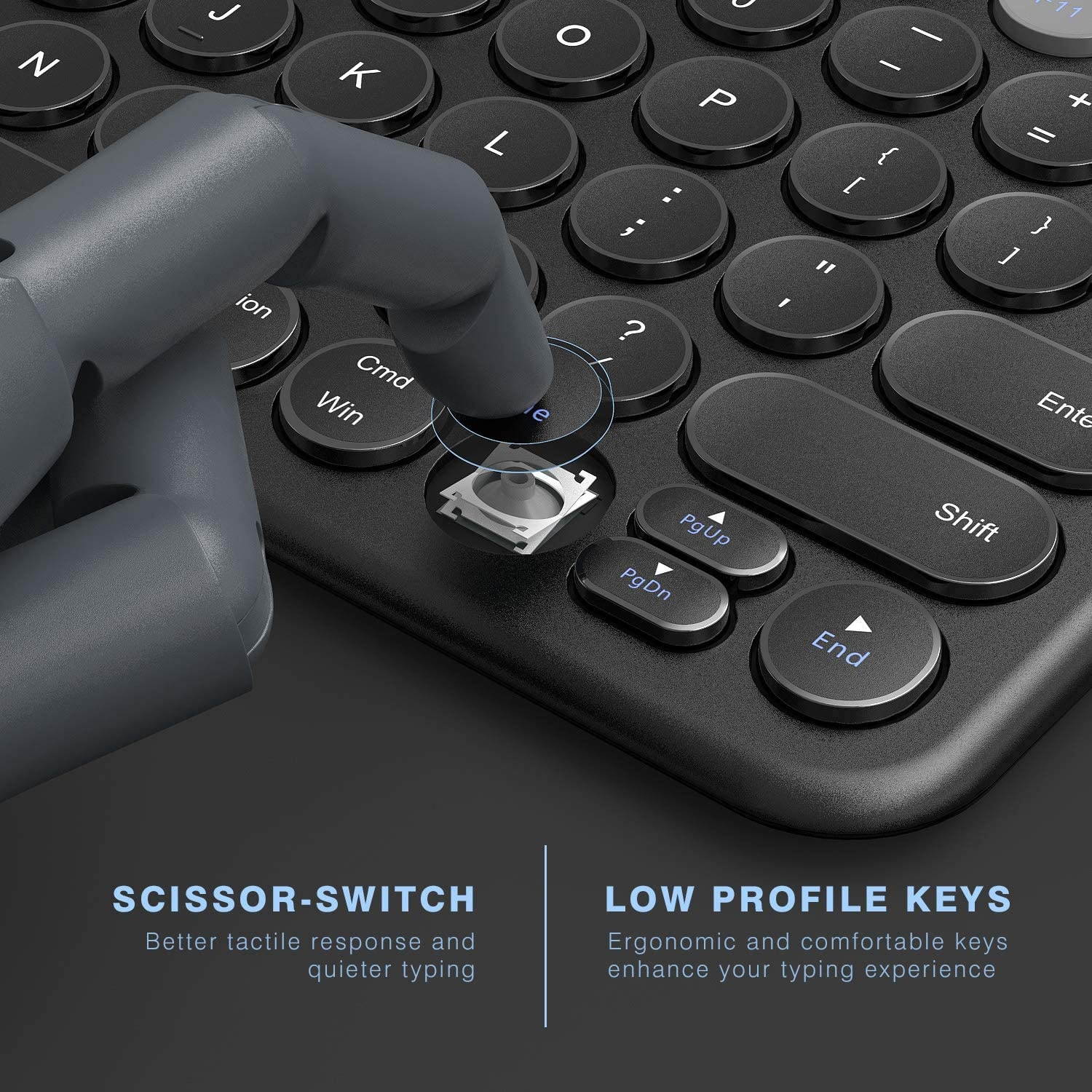 Multi-Device Bluetooth Keyboard, Jelly Comb Rechargeable Wireless Bluetooth Keyboard Switch to 2 Devices for Cellphone, Tablet, PC, Smart TV, MacBook iOS Android Windows-B046 (Black)