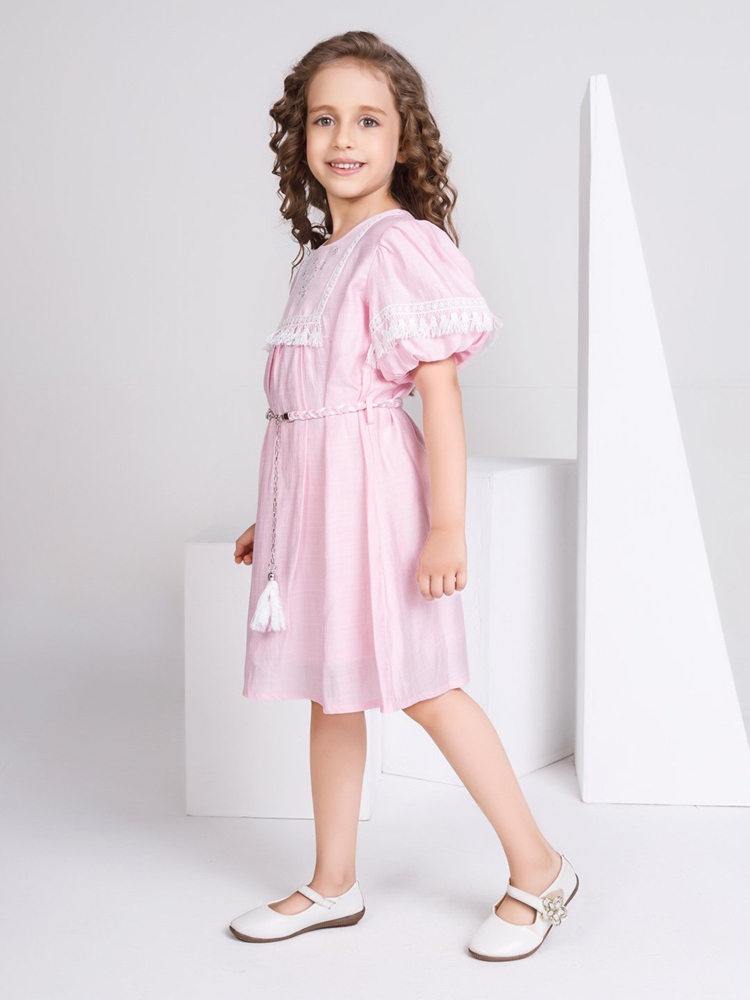 Peppermint Kids Pink Embroidered Dress