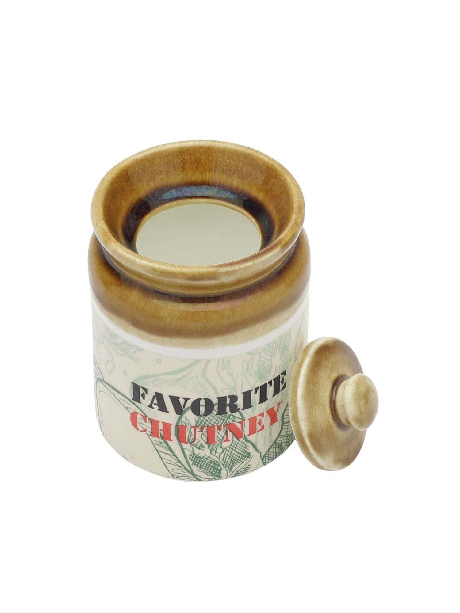 Clay Craft Off-White & Brown Ceramic Pickle Jar (0.35 L)